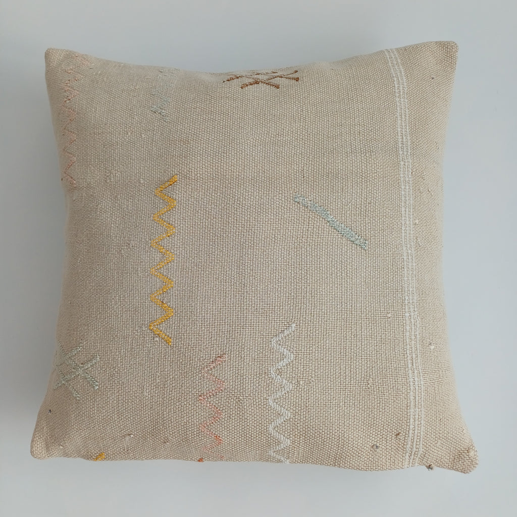 Moroccan Handmade Oatmeal Cactus Silk Cushion Cover 16''x16'' / 40x40 CM