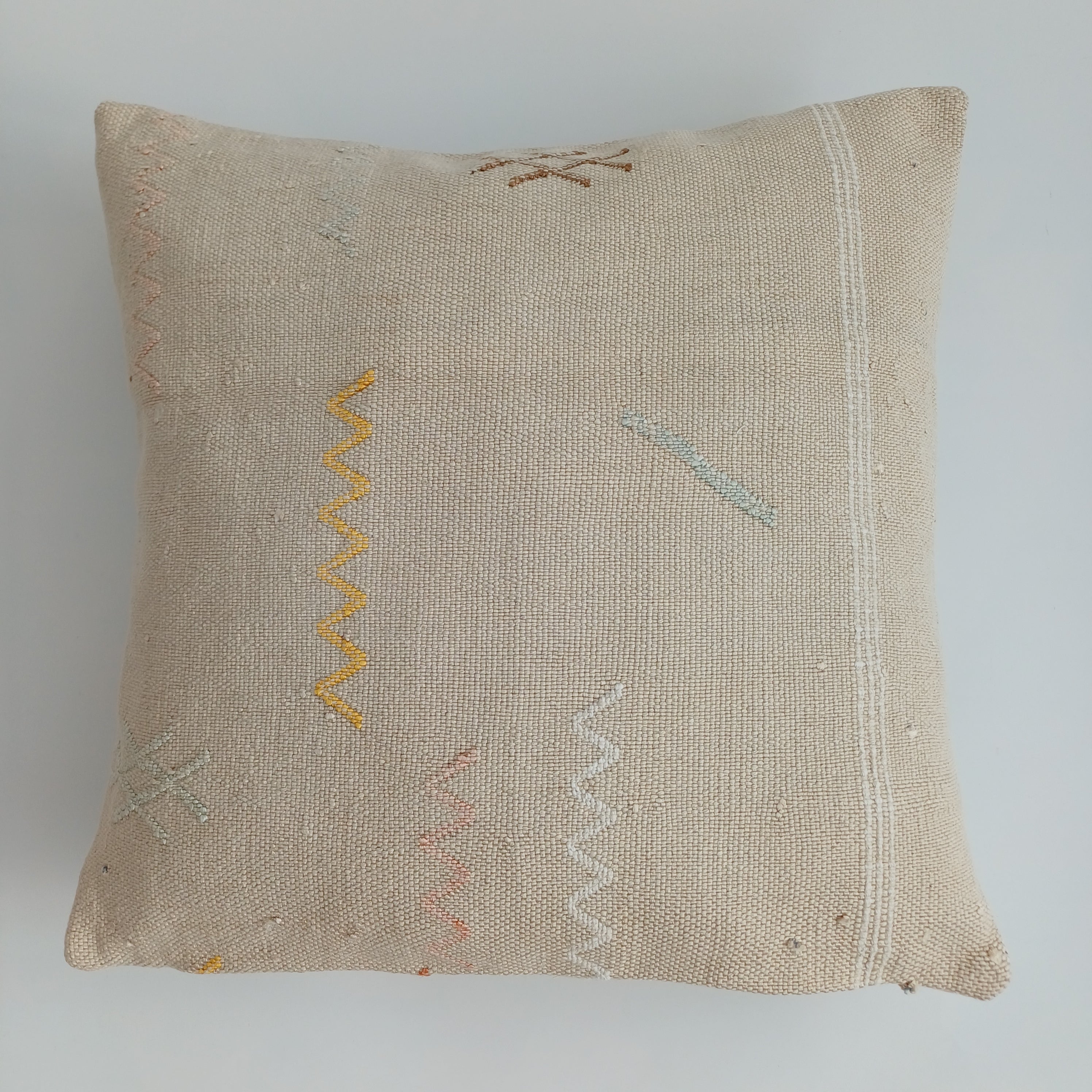 Moroccan Handmade Oatmeal Cactus Silk Cushion Cover 16''x16'' / 40x40 CM