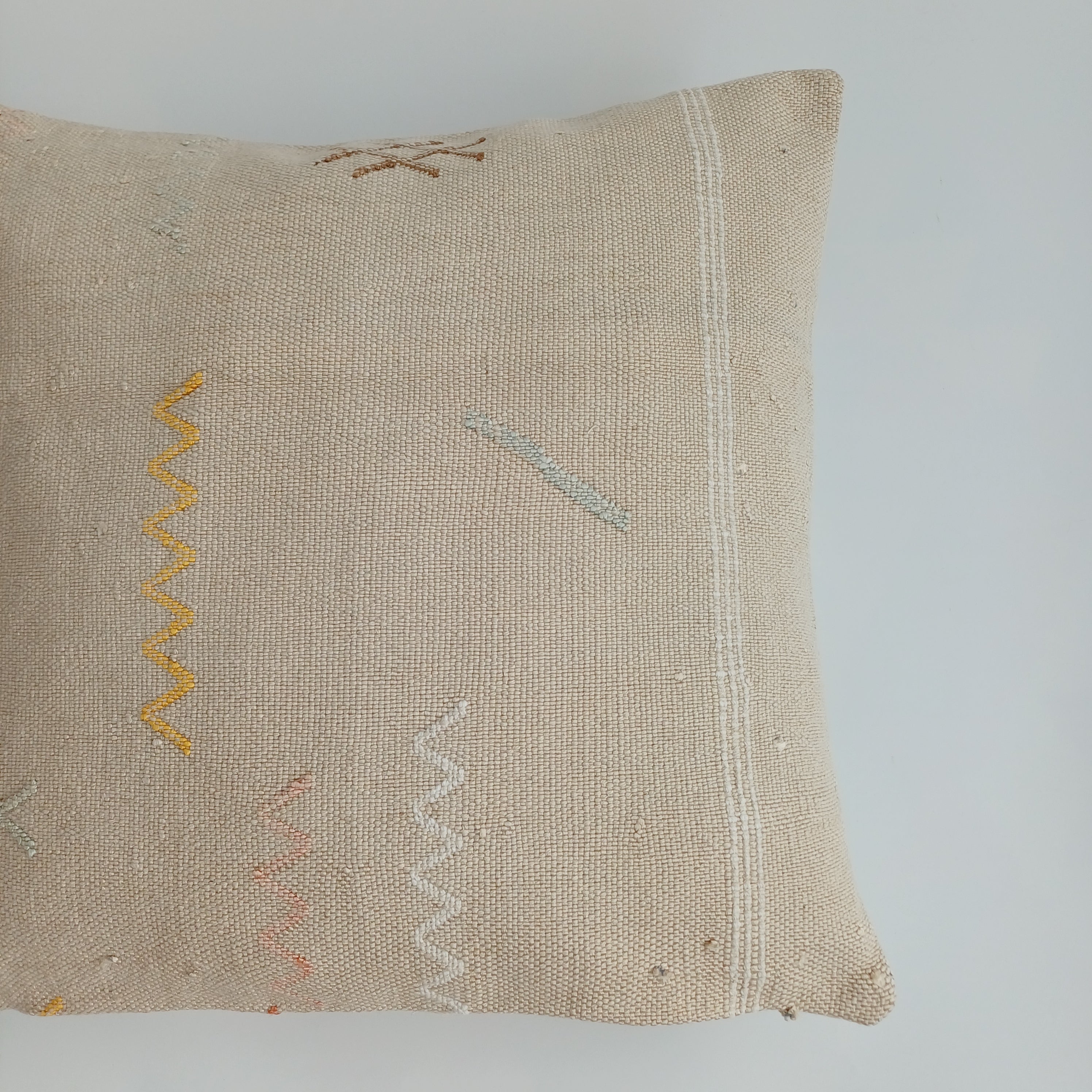 Moroccan Handmade Oatmeal Cactus Silk Cushion Cover 16''x16'' / 40x40 CM