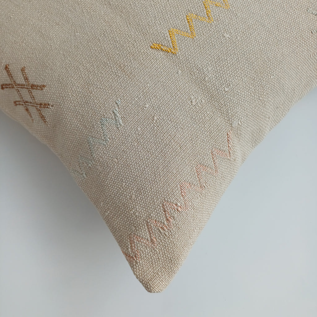 Moroccan Handmade Oatmeal Cactus Silk Cushion Cover 16''x16'' / 40x40 CM