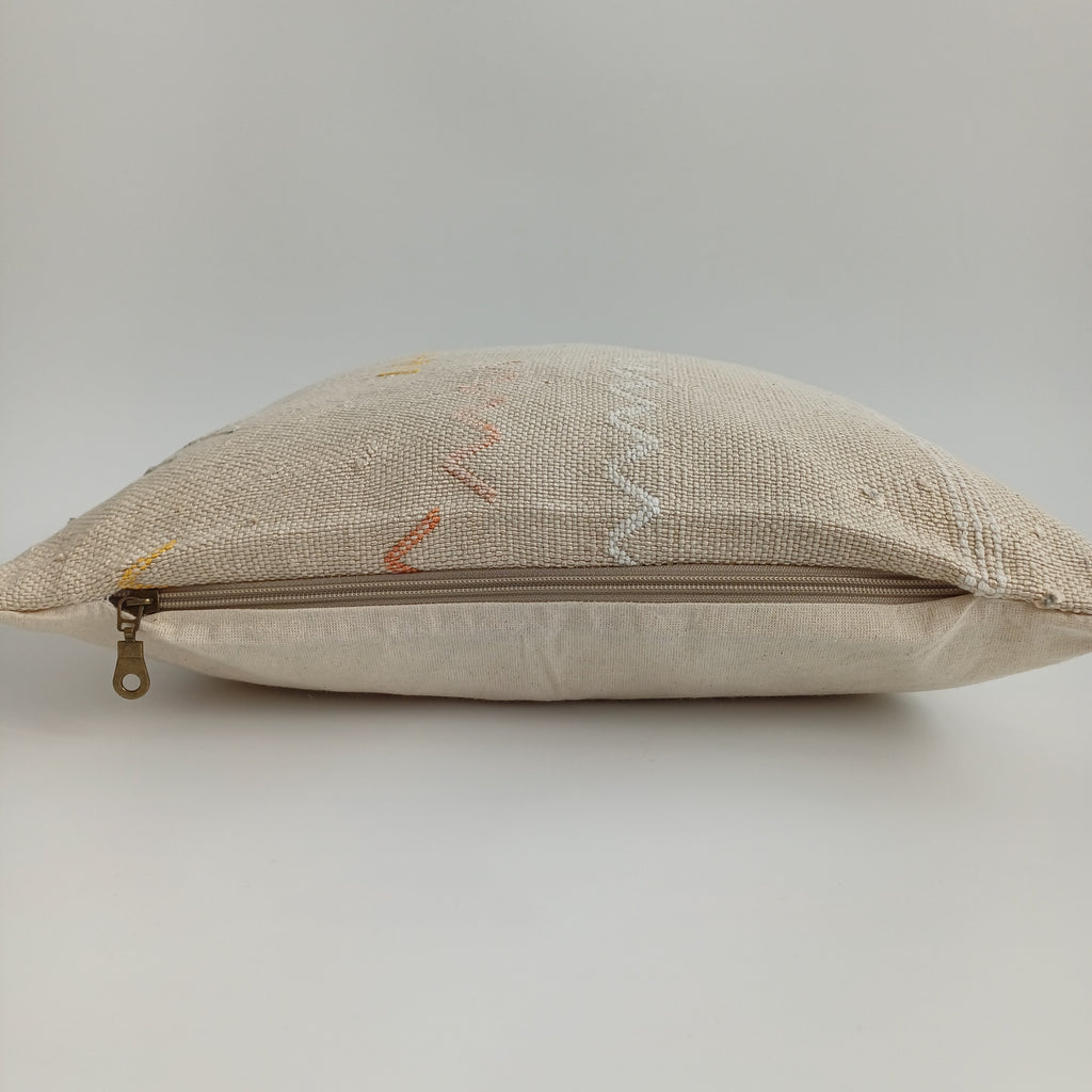 Moroccan Handmade Oatmeal Cactus Silk Cushion Cover 16''x16'' / 40x40 CM