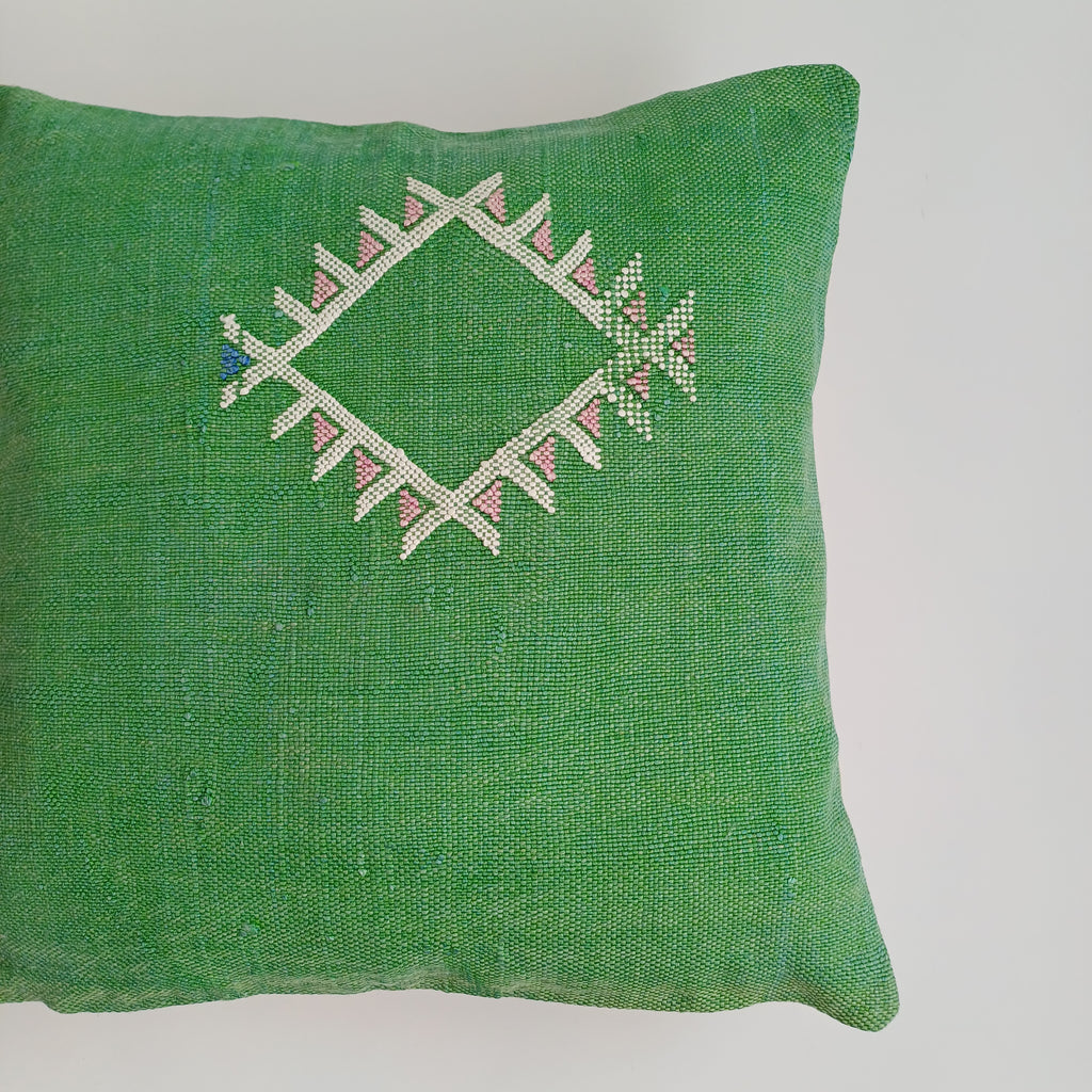 Moroccan Handmade Green Cactus Silk Cushion Cover 16''x16'' / 40x40 CM