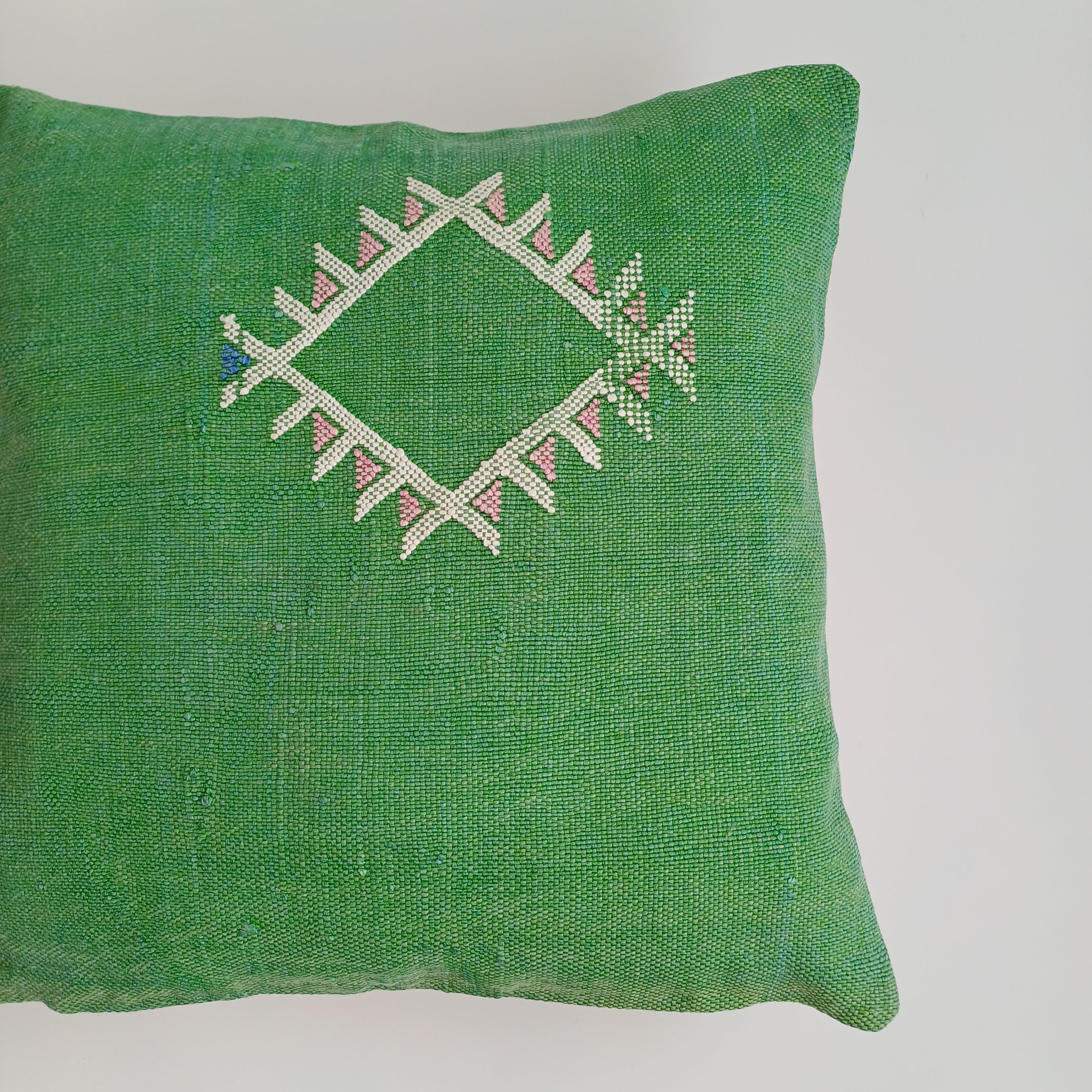 Moroccan Handmade Green Cactus Silk Cushion Cover 16''x16'' / 40x40 CM