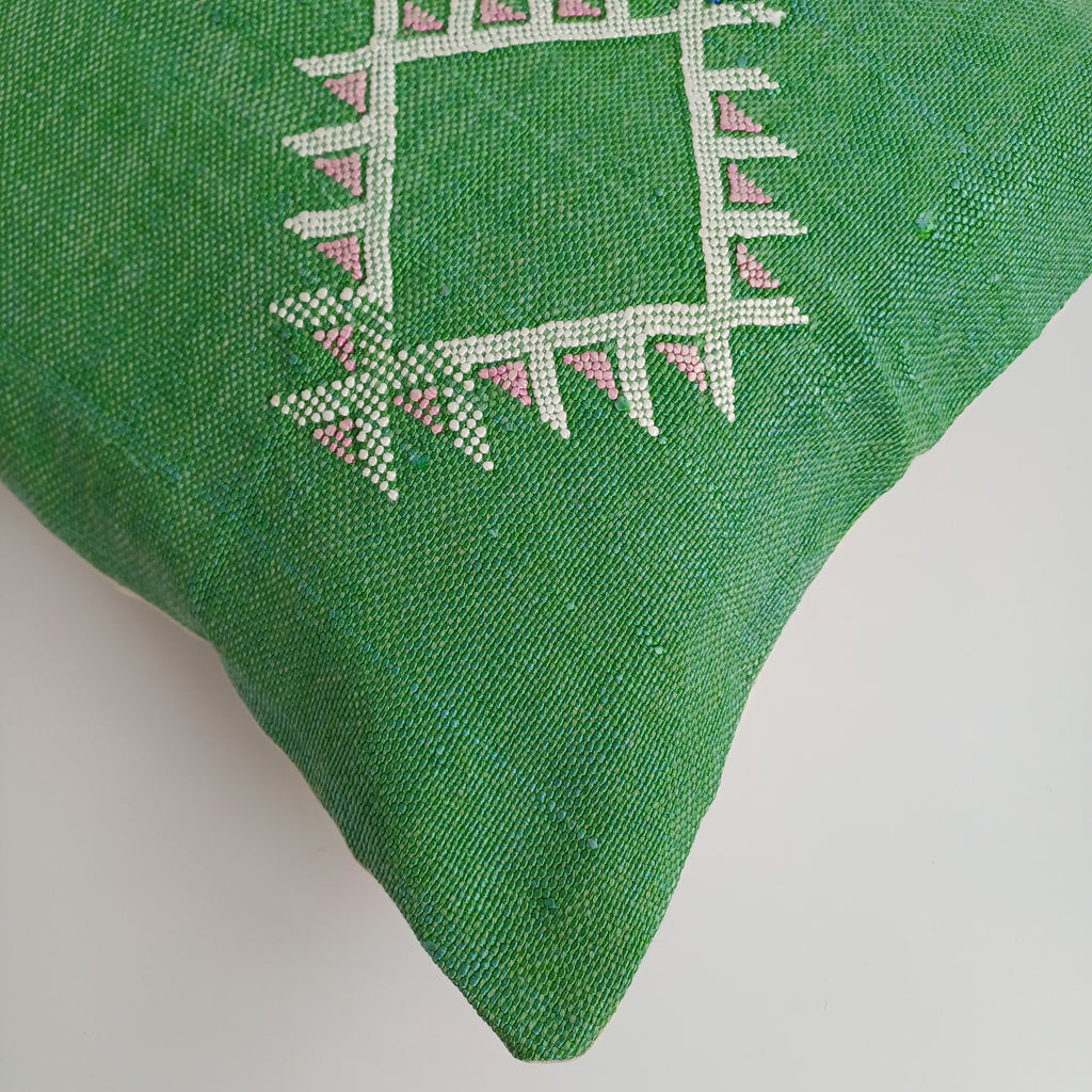 Moroccan Handmade Green Cactus Silk Cushion Cover 16''x16'' / 40x40 CM