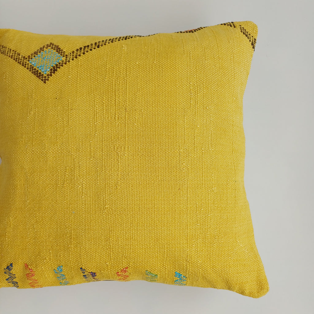 Moroccan Handmade Yellow Cactus Silk Cushion Cover 16''x16'' / 40x40 CM