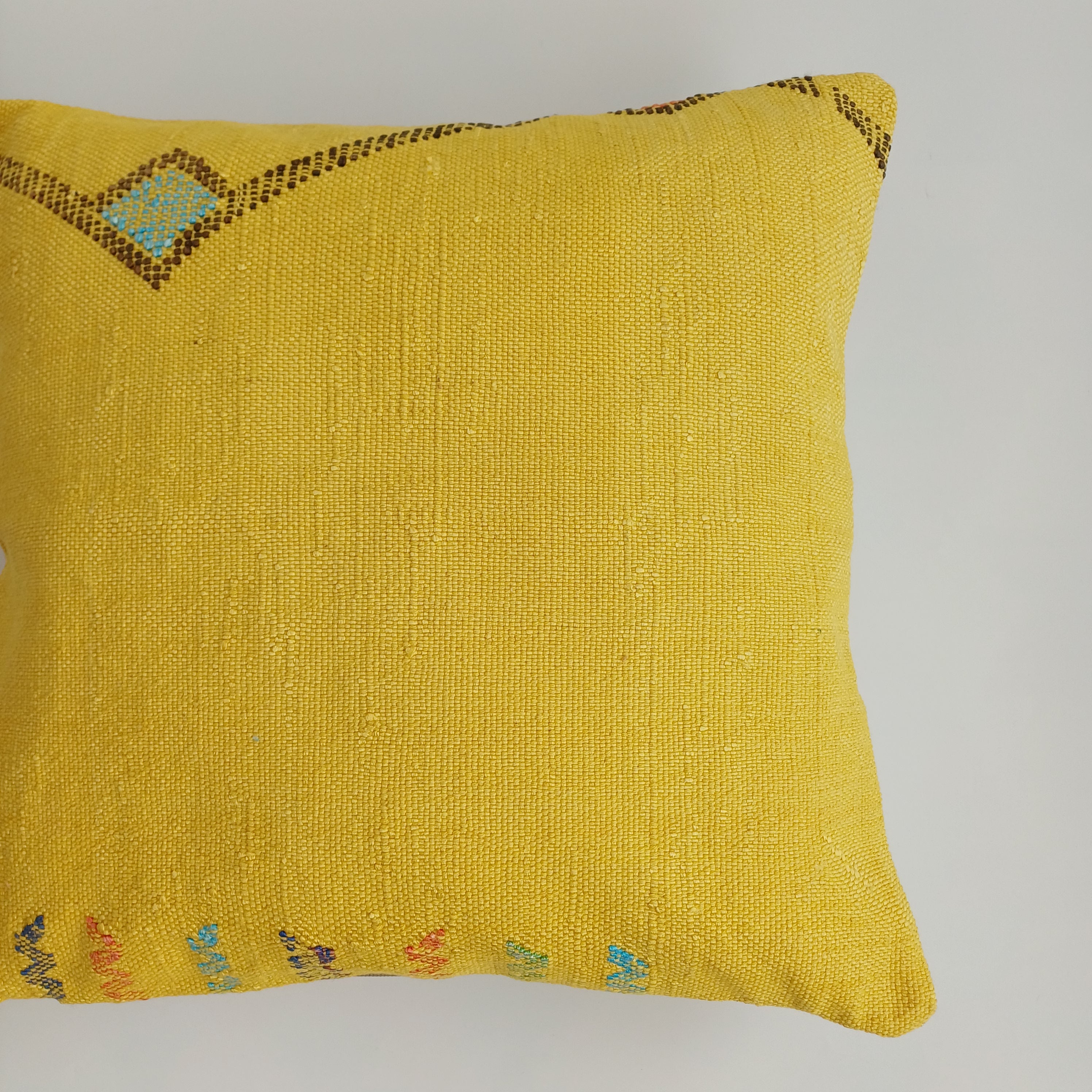 Moroccan Handmade Yellow Cactus Silk Cushion Cover 16''x16'' / 40x40 CM