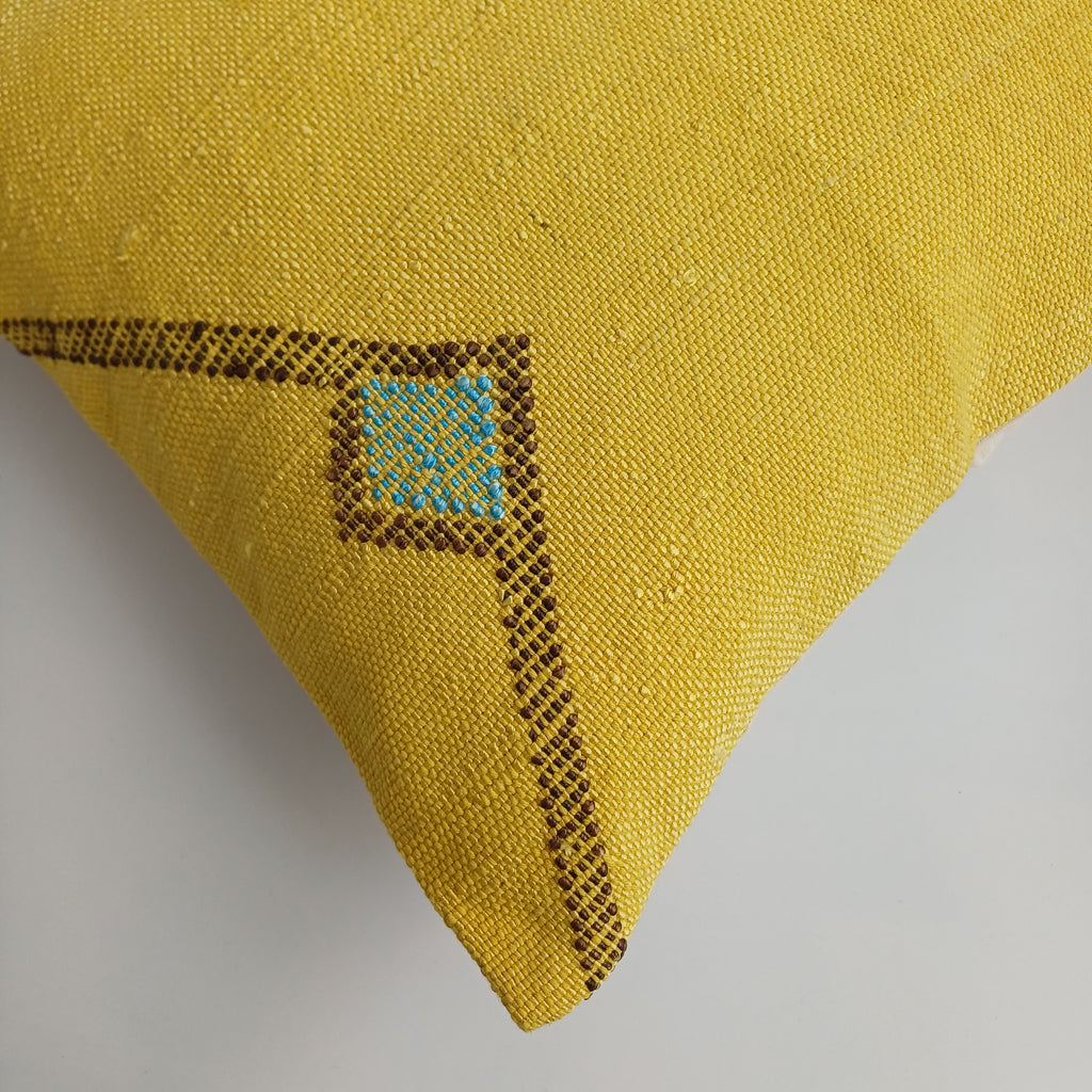 Moroccan Handmade Yellow Cactus Silk Cushion Cover 16''x16'' / 40x40 CM