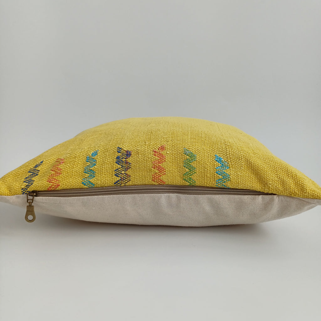 Moroccan Handmade Yellow Cactus Silk Cushion Cover 16''x16'' / 40x40 CM