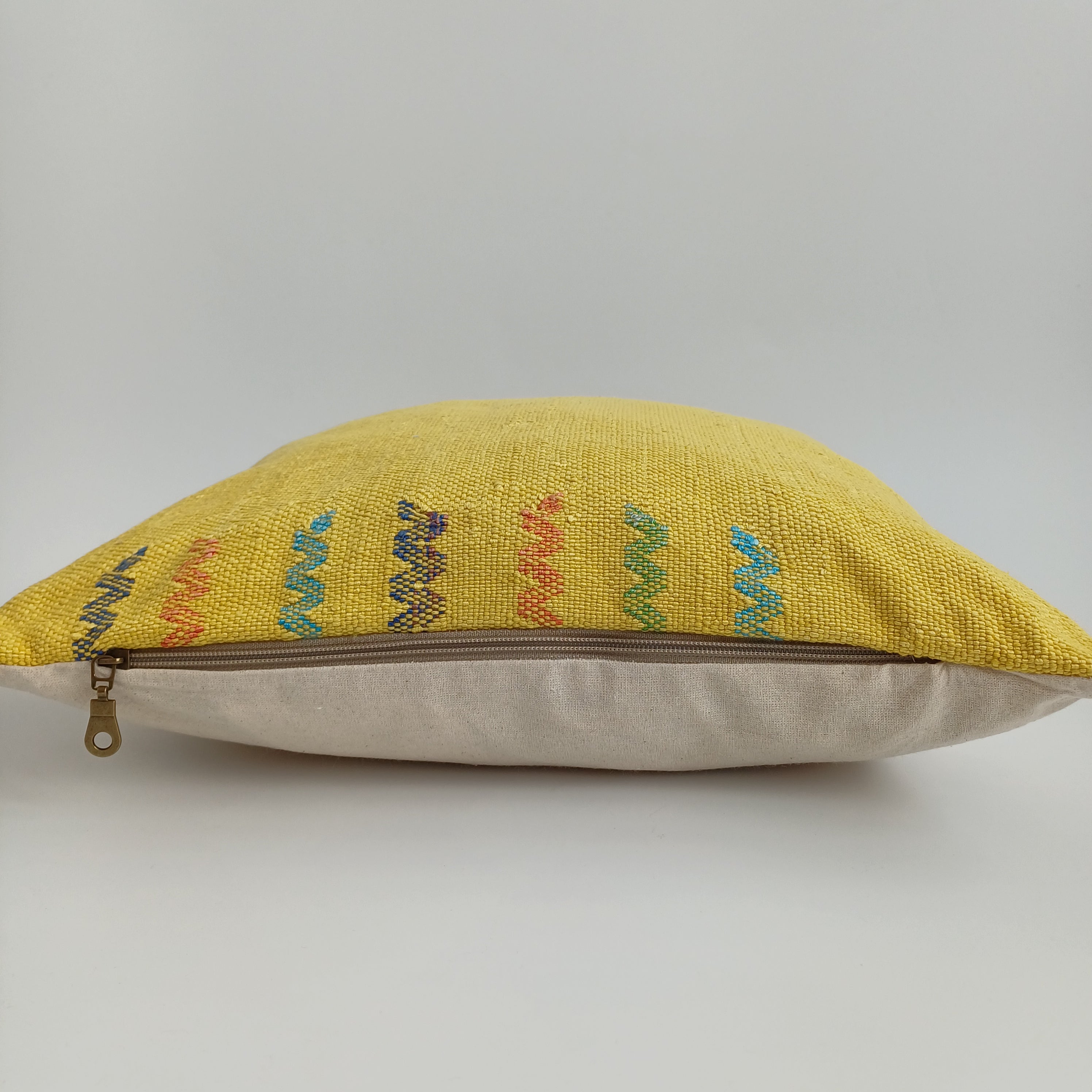 Moroccan Handmade Yellow Cactus Silk Cushion Cover 16''x16'' / 40x40 CM