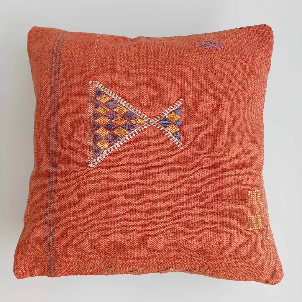 Moroccan Handmade Red Orange Cactus Silk Cushion Cover 16''x16'' / 40x40 CM