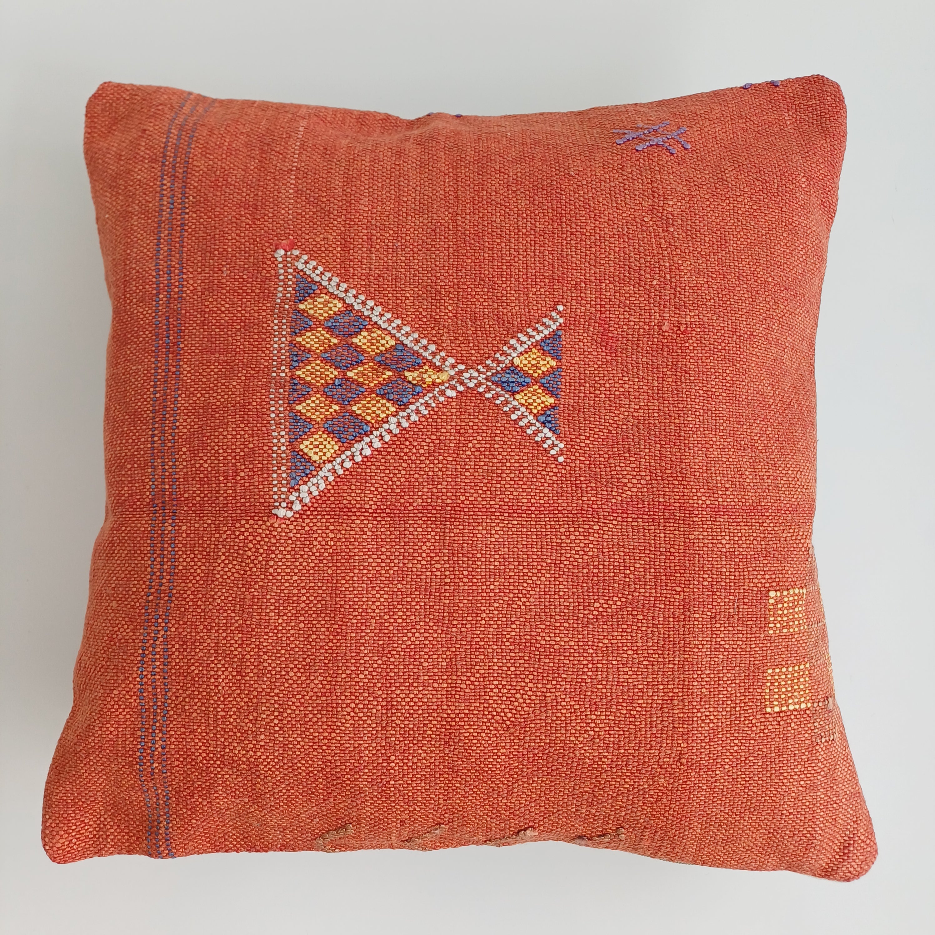 Moroccan Handmade Red Orange Cactus Silk Cushion Cover 16''x16'' / 40x40 CM