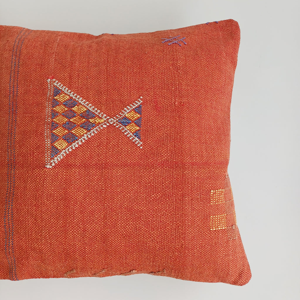 Moroccan Handmade Red Orange Cactus Silk Cushion Cover 16''x16'' / 40x40 CM