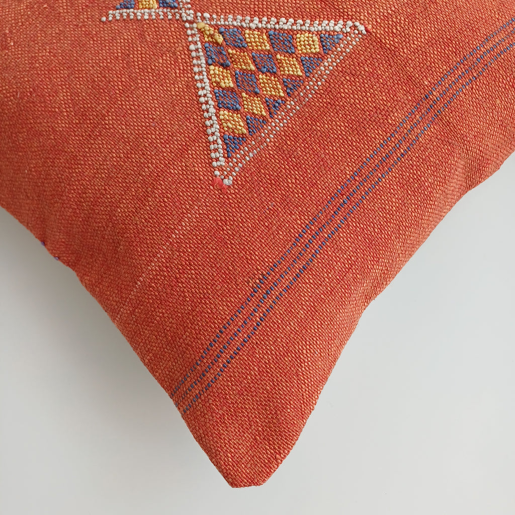 Moroccan Handmade Red Orange Cactus Silk Cushion Cover 16''x16'' / 40x40 CM