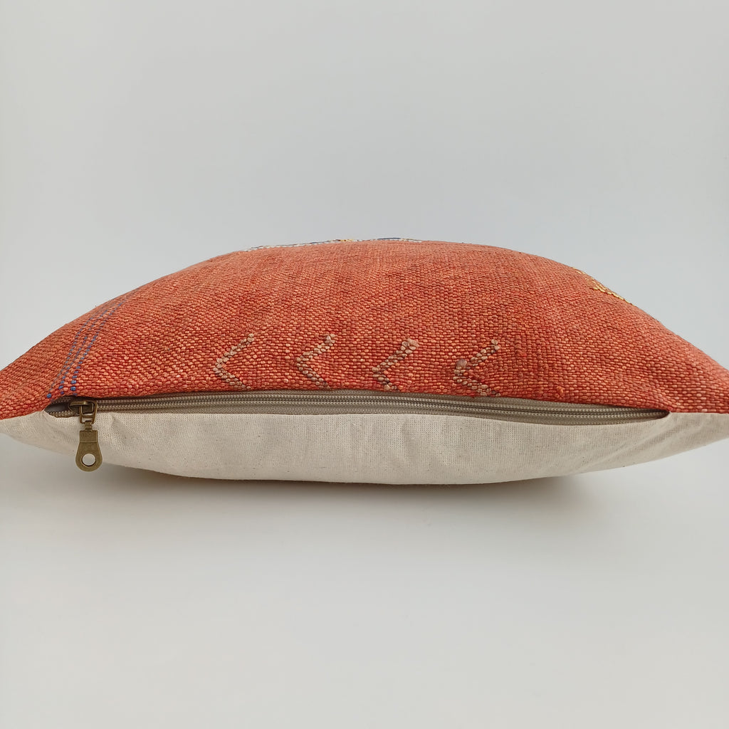 Moroccan Handmade Red Orange Cactus Silk Cushion Cover 16''x16'' / 40x40 CM