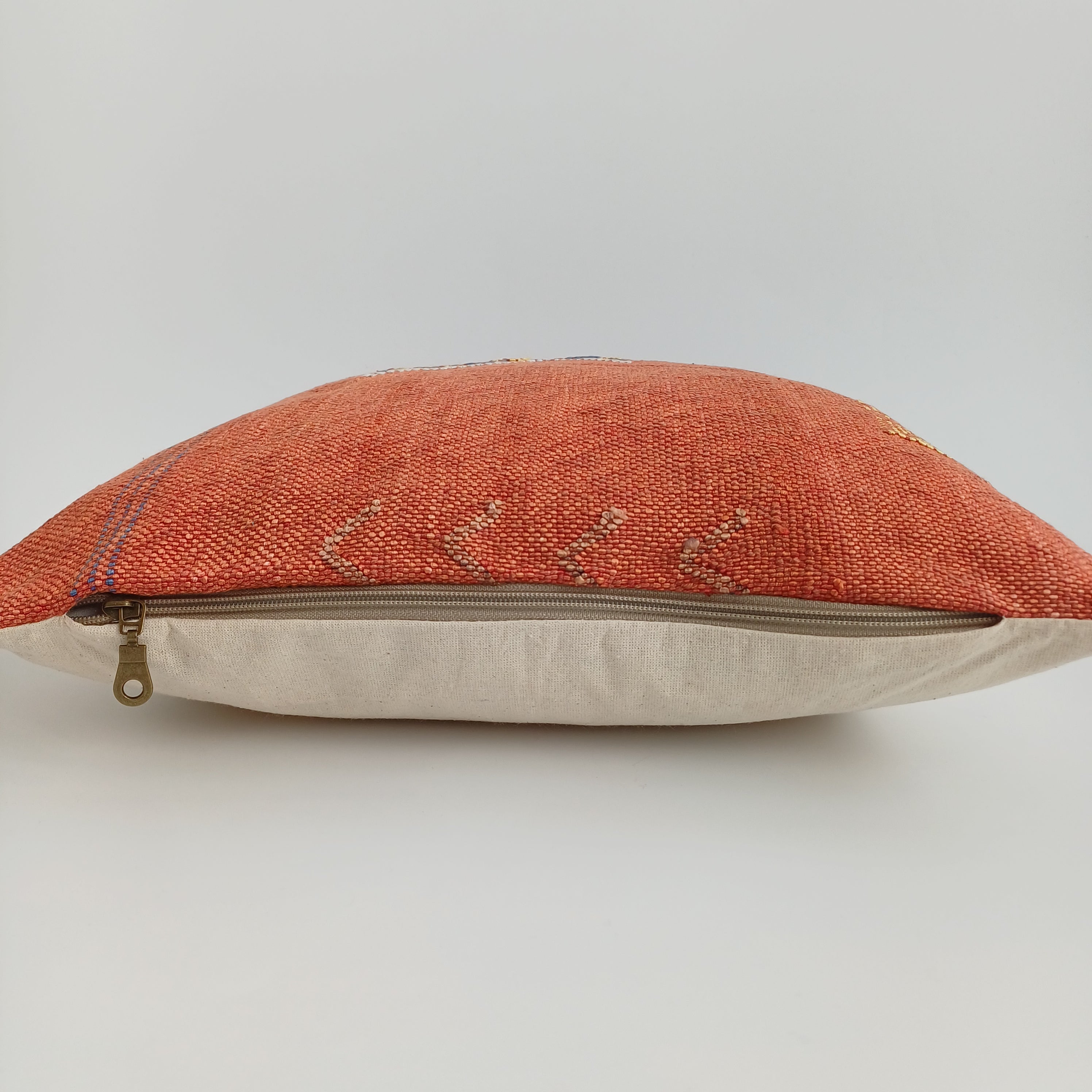 Moroccan Handmade Red Orange Cactus Silk Cushion Cover 16''x16'' / 40x40 CM