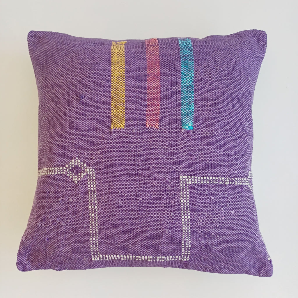 Moroccan Handmade Purple Cactus Silk Cushion Cover 16''x16'' / 40x40 CM