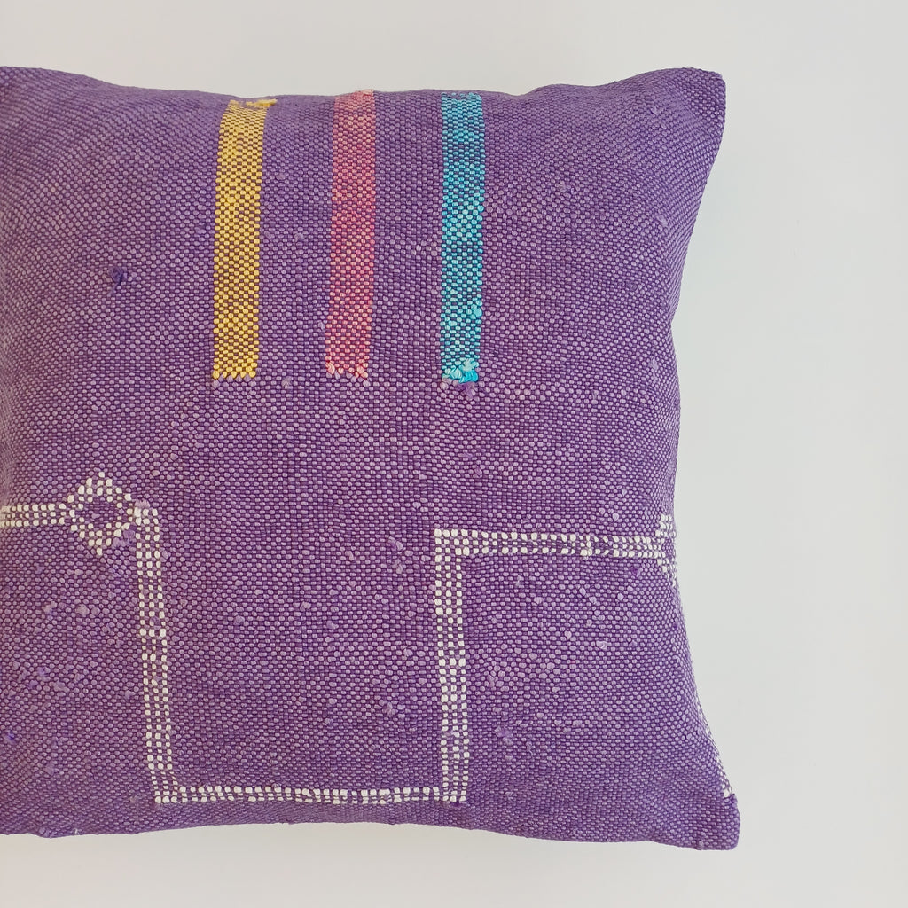Moroccan Handmade Purple Cactus Silk Cushion Cover 16''x16'' / 40x40 CM