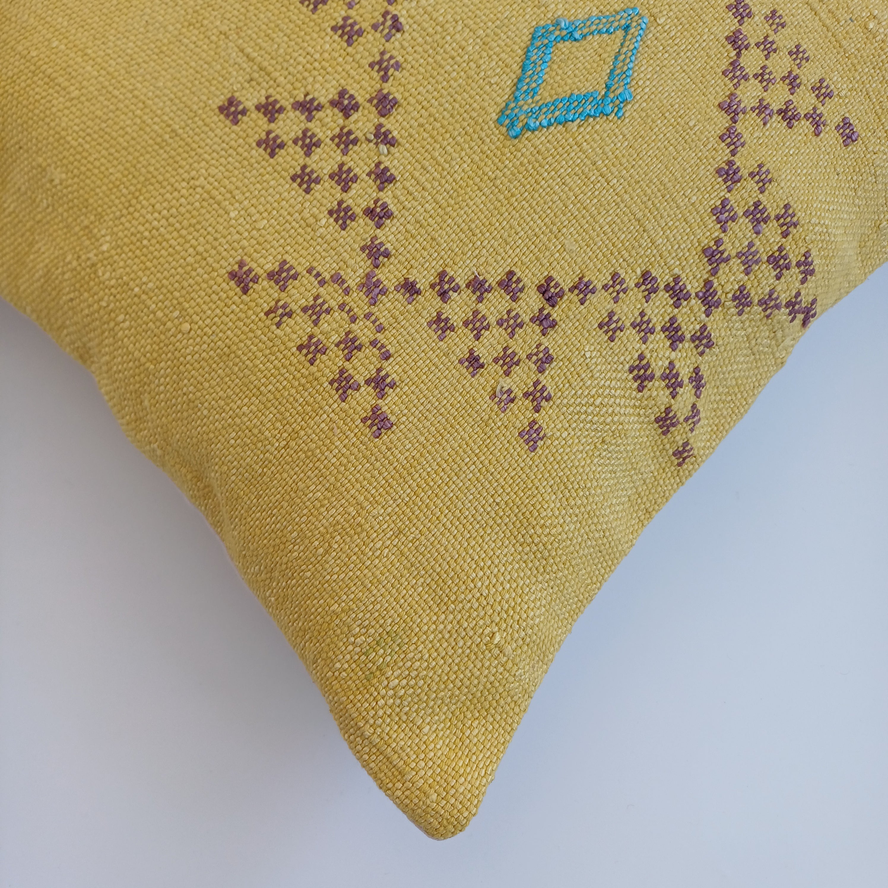 Moroccan Handmade Yellow Cactus Silk Cushion Cover 16''x16'' / 40x40 CM