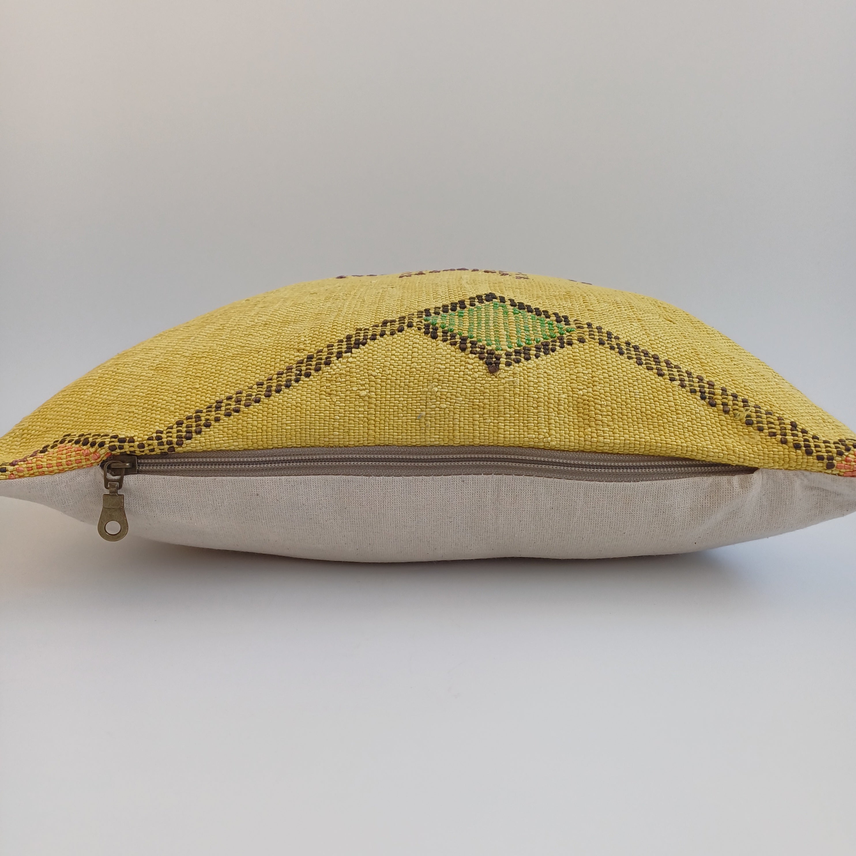 Moroccan Handmade Yellow Cactus Silk Cushion Cover 16''x16'' / 40x40 CM