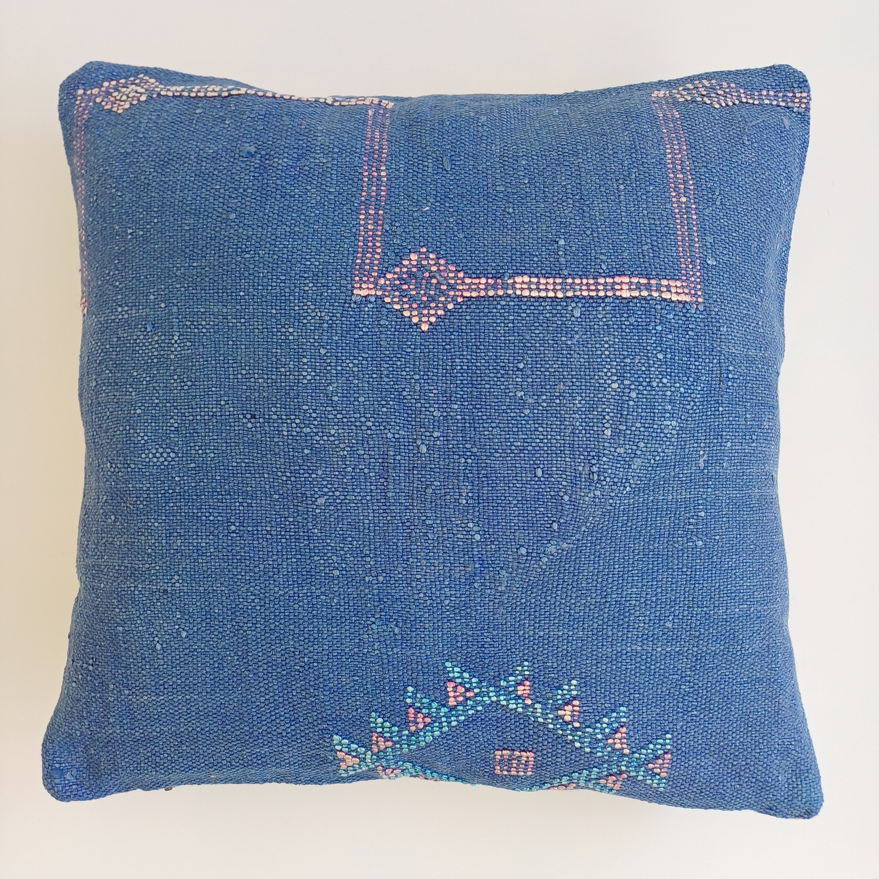 Moroccan Handmade Dark Blue Cactus Silk Cushion Cover 16''x16'' / 40x40 CM