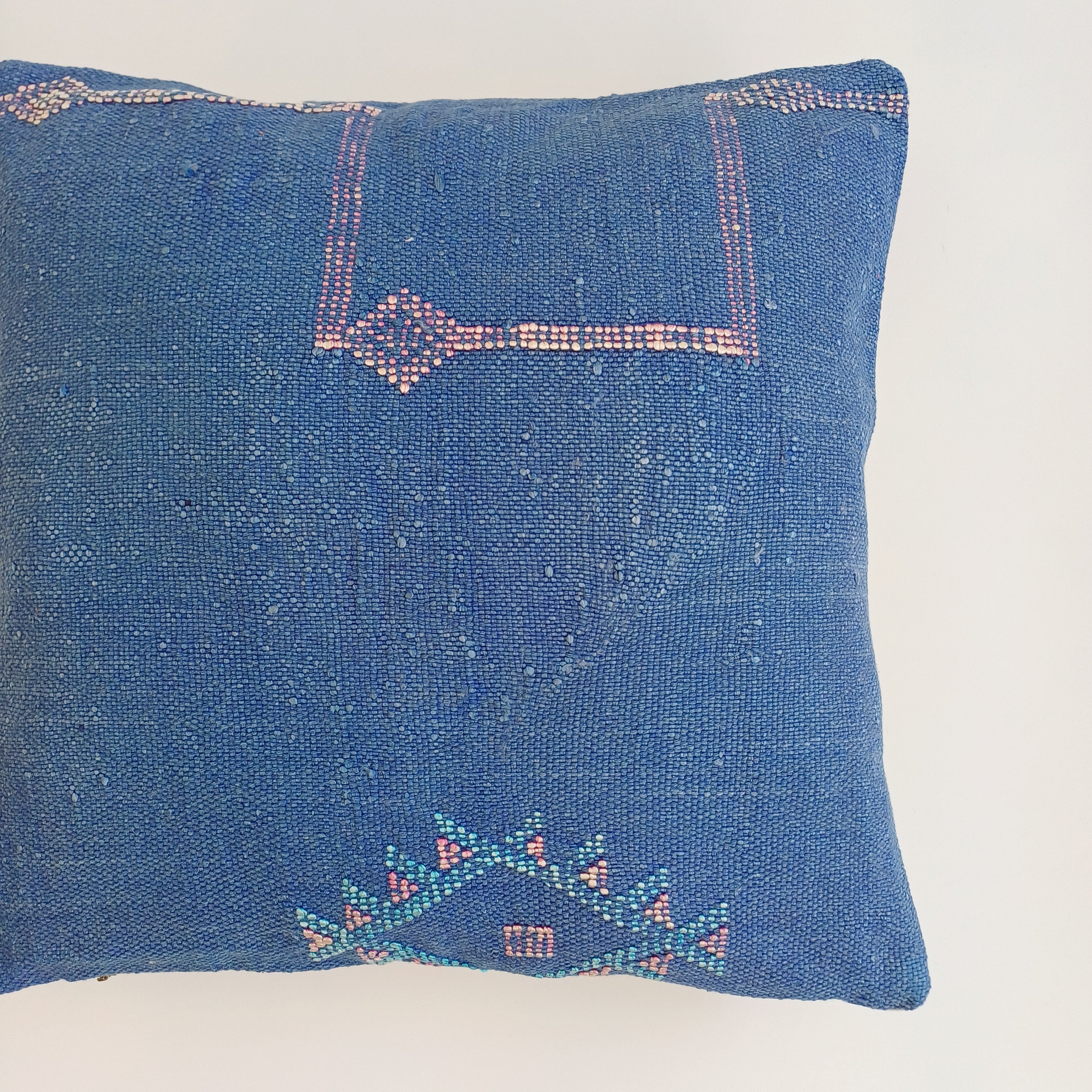 Moroccan Handmade Dark Blue Cactus Silk Cushion Cover 16''x16'' / 40x40 CM