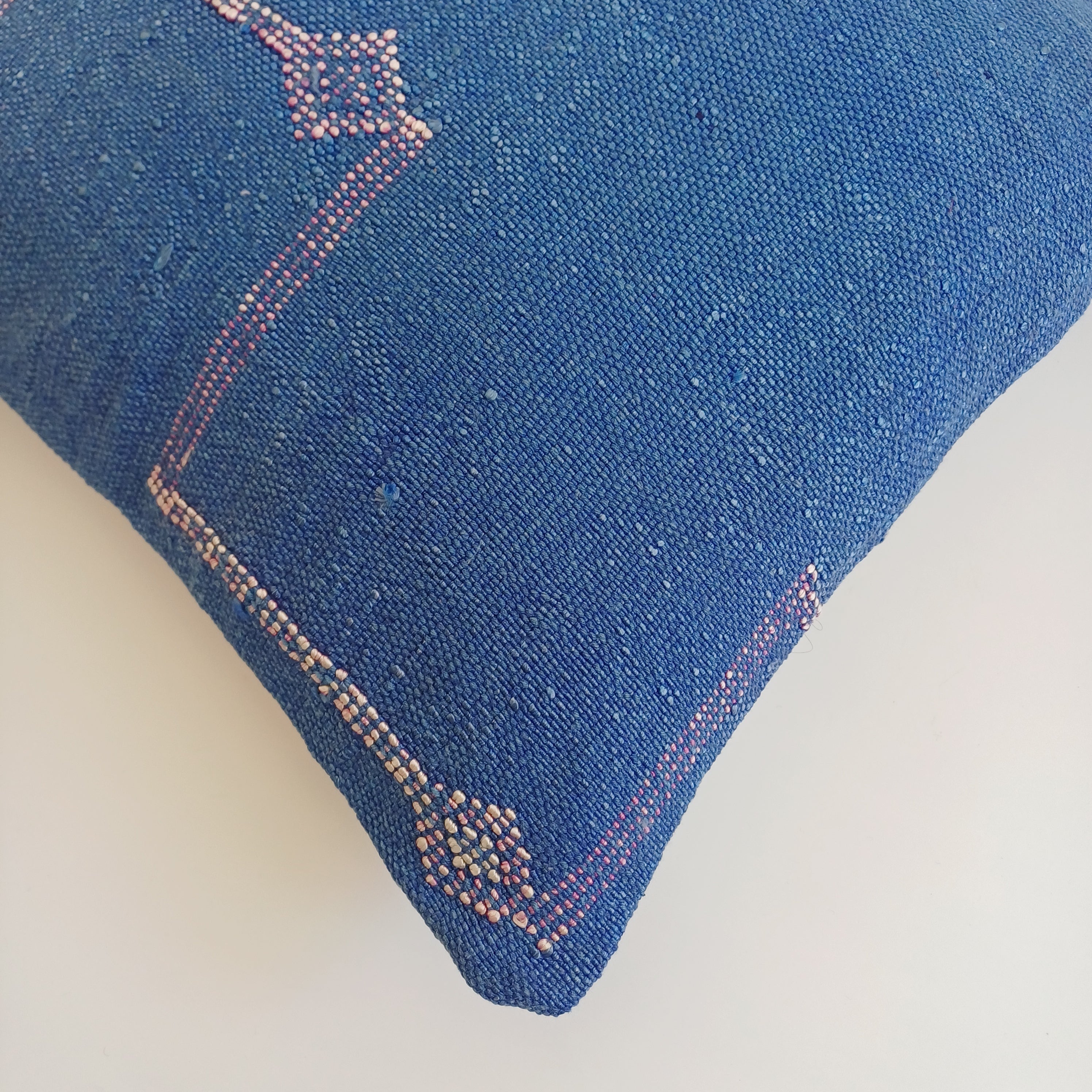 Moroccan Handmade Dark Blue Cactus Silk Cushion Cover 16''x16'' / 40x40 CM