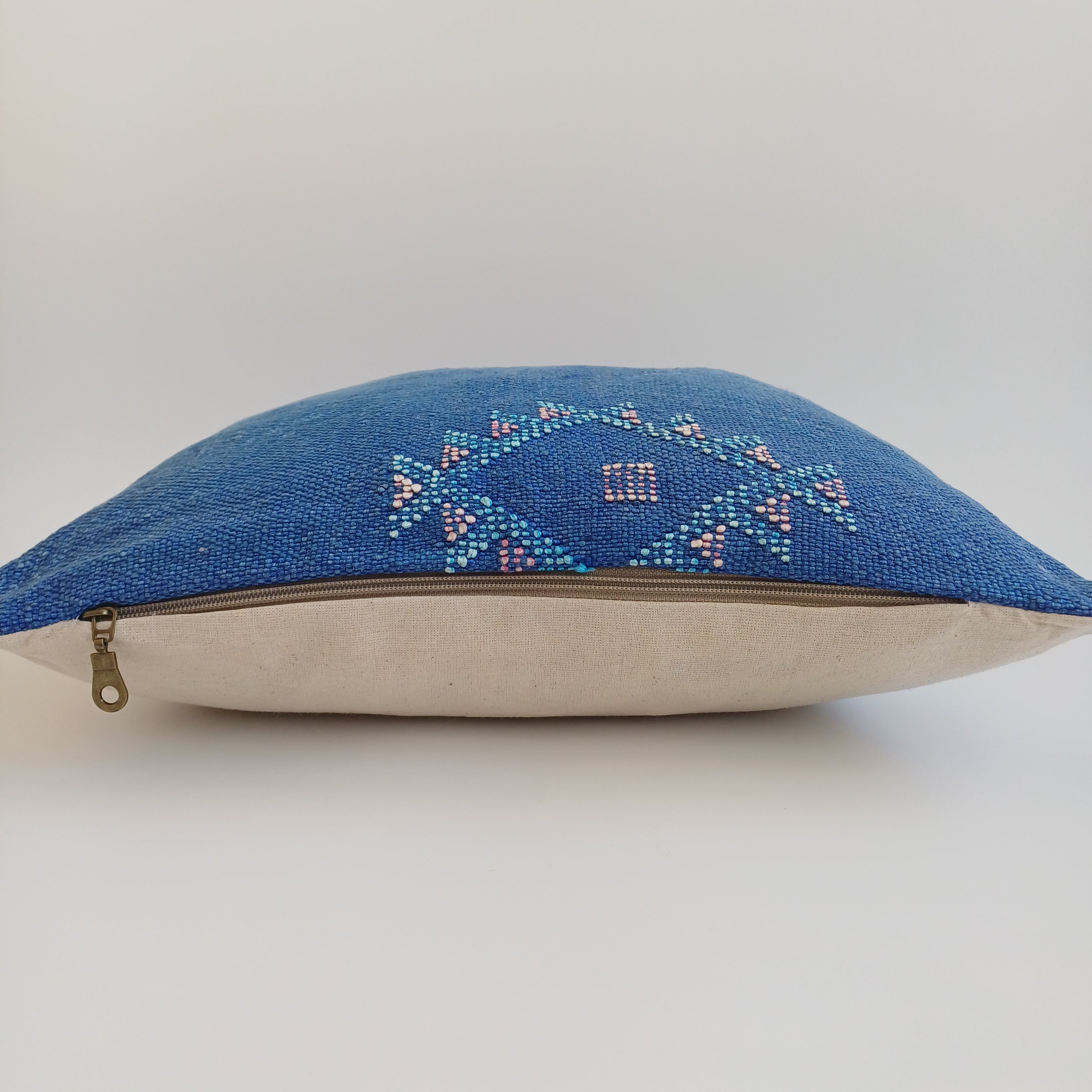 Moroccan Handmade Dark Blue Cactus Silk Cushion Cover 16''x16'' / 40x40 CM