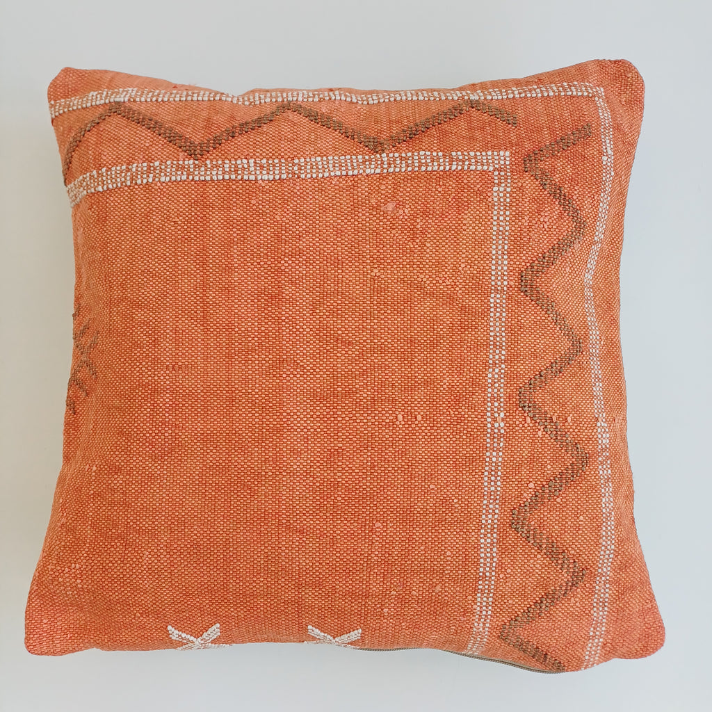 Moroccan Handmade Orange Cactus Silk Cushion Cover 16''x16'' / 40x40 CM