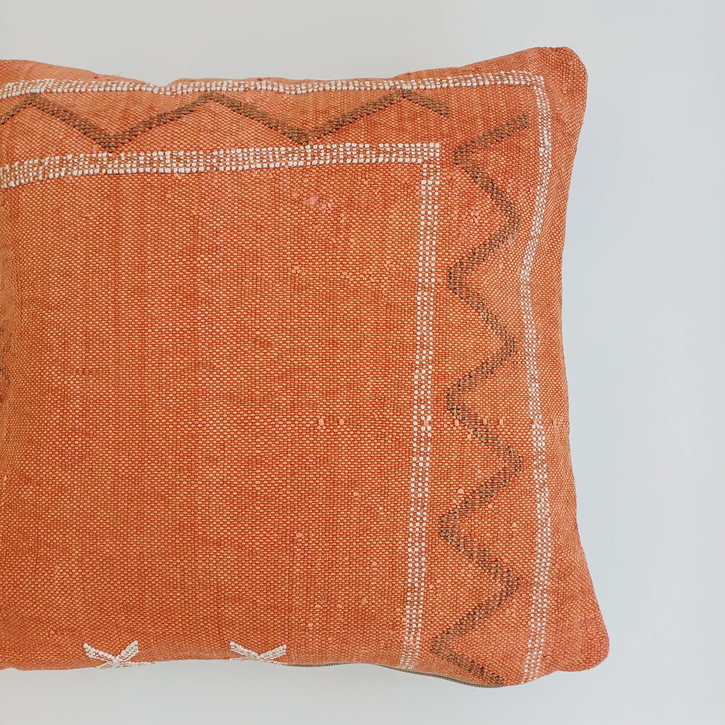 Moroccan Handmade Orange Cactus Silk Cushion Cover 16''x16'' / 40x40 CM