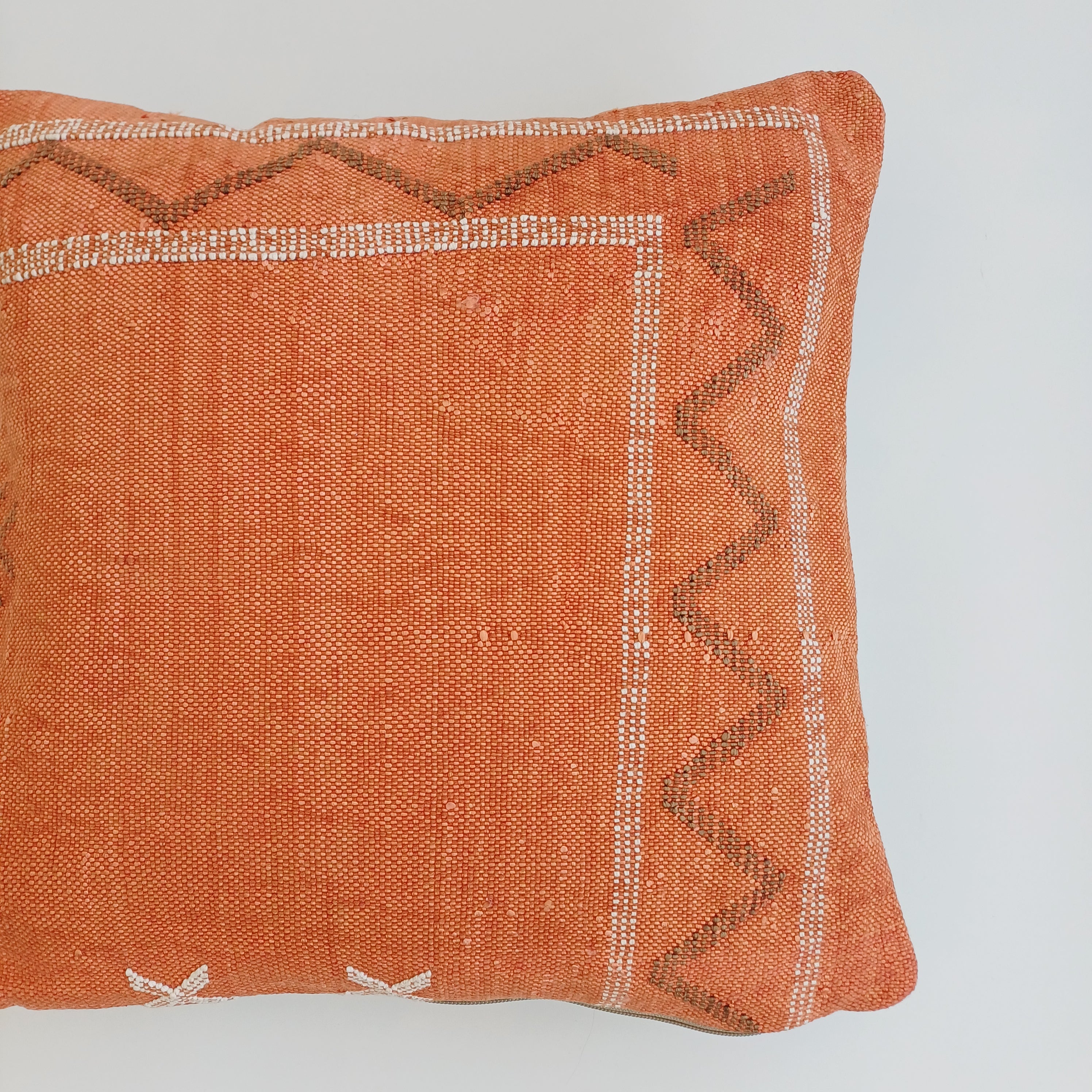 Moroccan Handmade Orange Cactus Silk Cushion Cover 16''x16'' / 40x40 CM