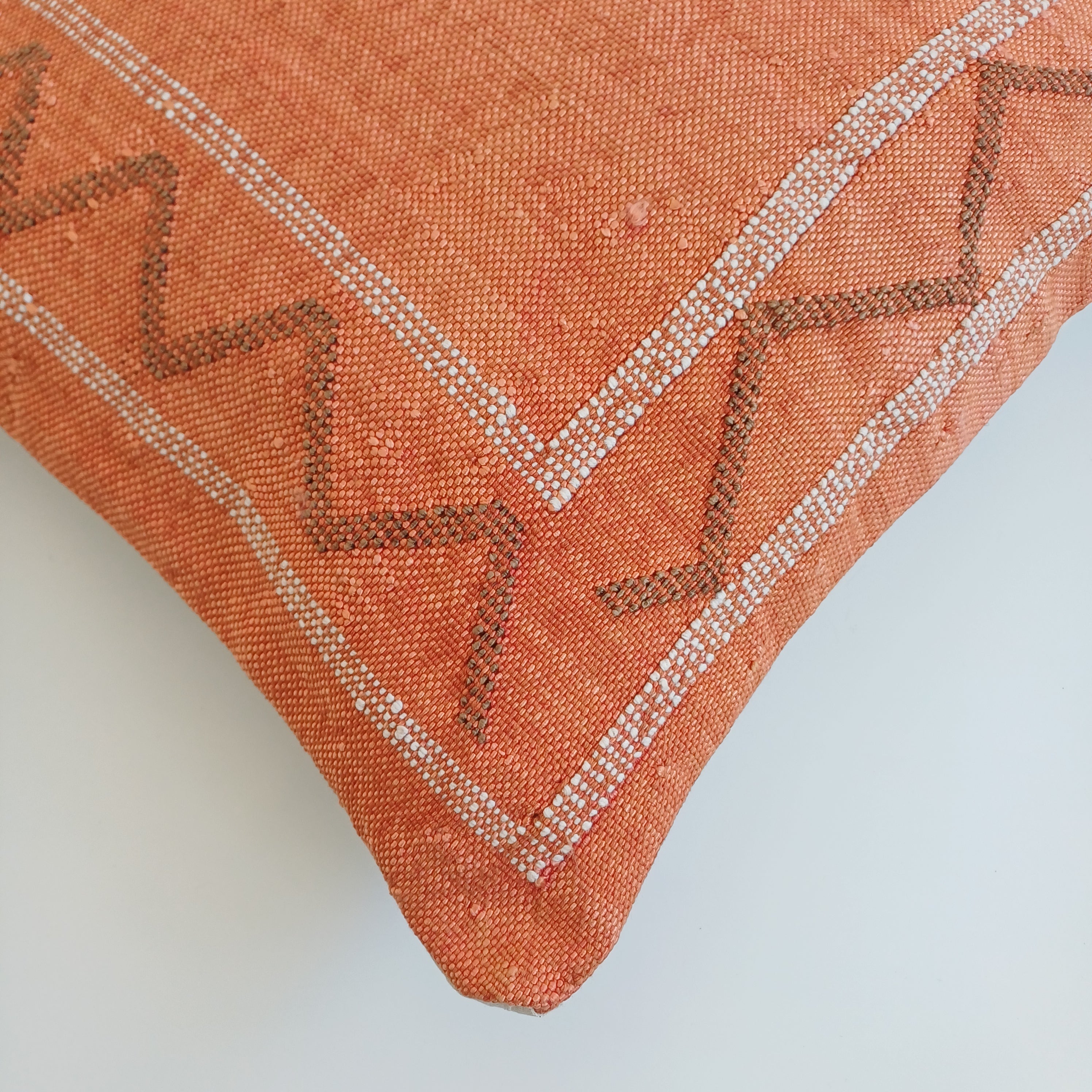 Moroccan Handmade Orange Cactus Silk Cushion Cover 16''x16'' / 40x40 CM