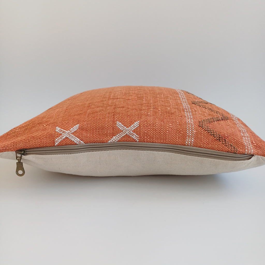 Moroccan Handmade Orange Cactus Silk Cushion Cover 16''x16'' / 40x40 CM