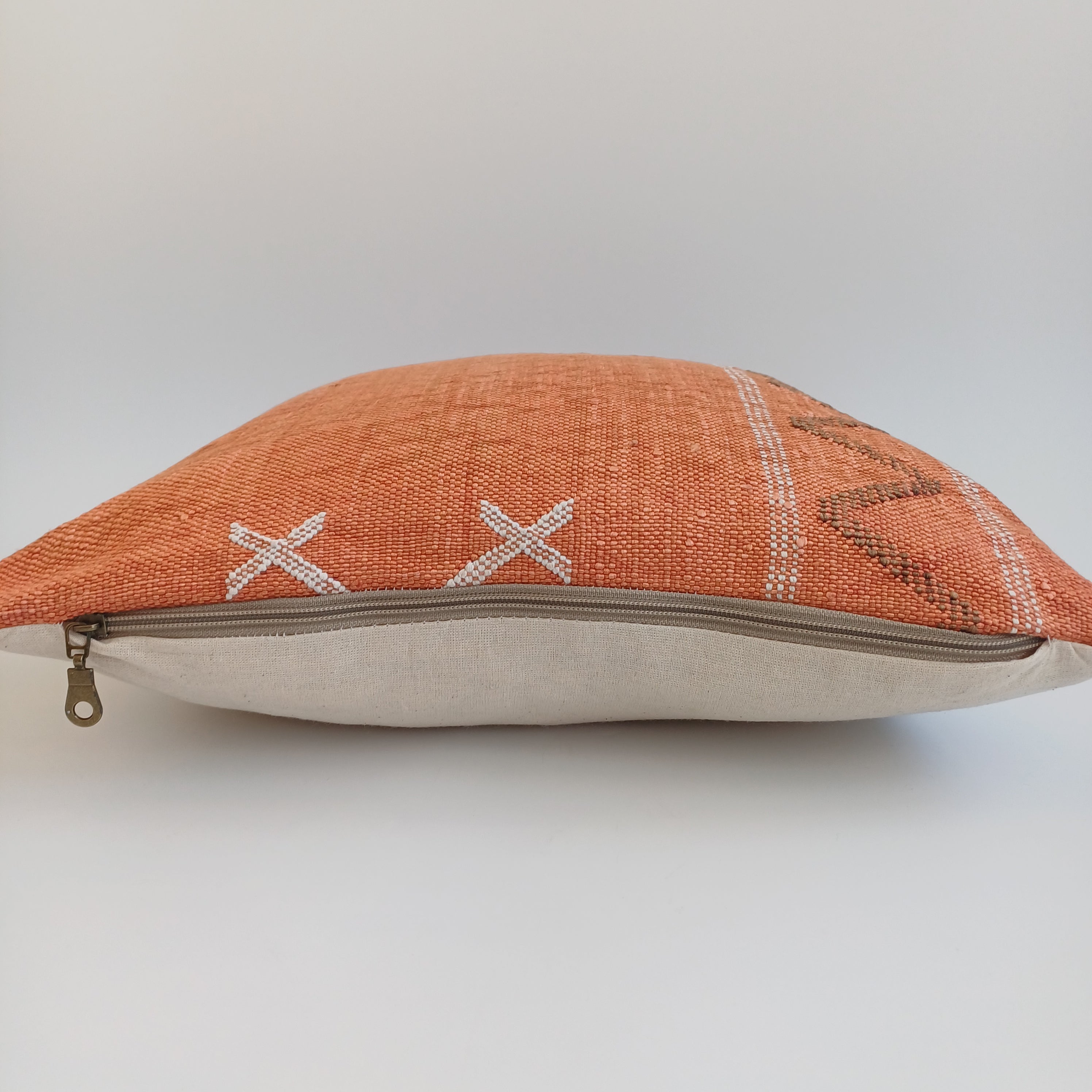 Moroccan Handmade Orange Cactus Silk Cushion Cover 16''x16'' / 40x40 CM