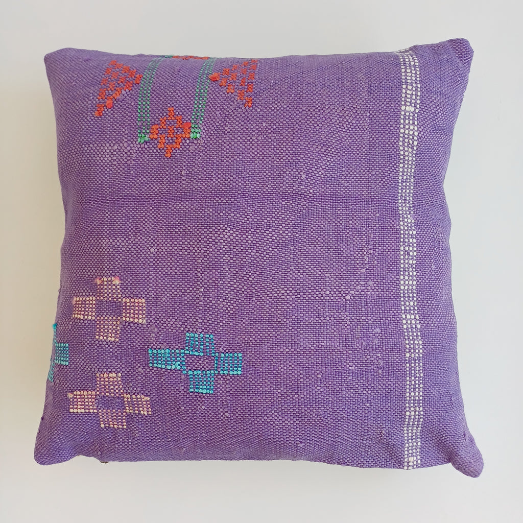 Moroccan Handmade Purple Cactus Silk Cushion Cover 16''x16'' / 40x40 CM