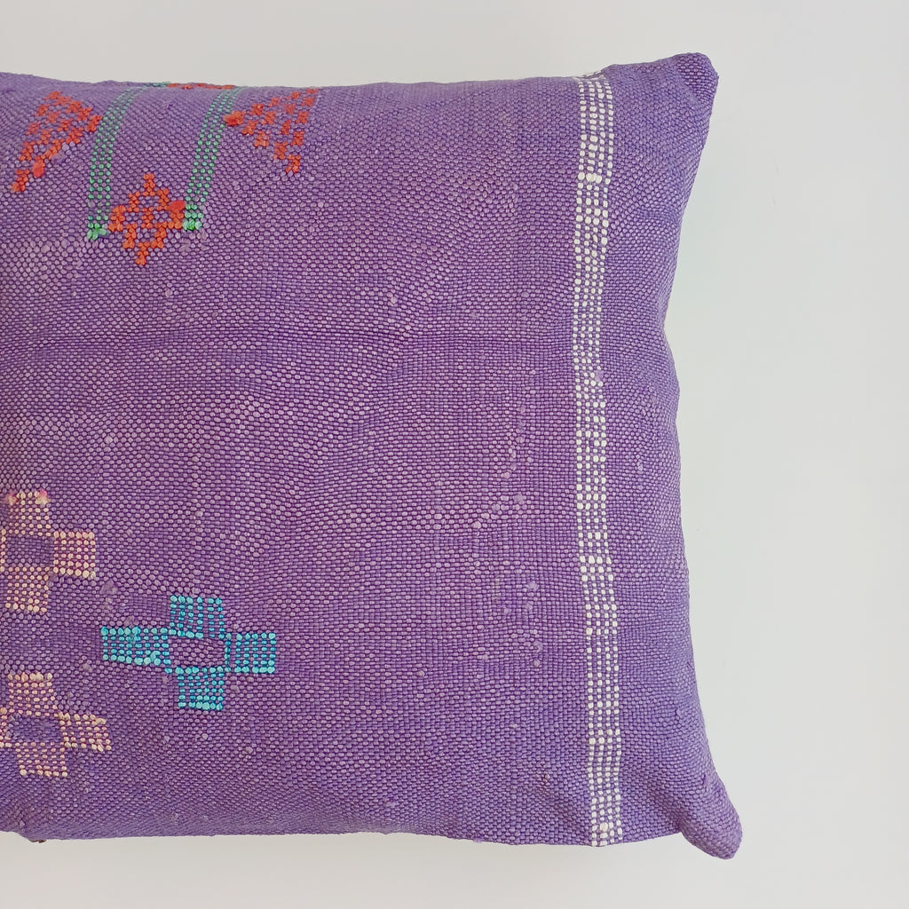 Moroccan Handmade Purple Cactus Silk Cushion Cover 16''x16'' / 40x40 CM
