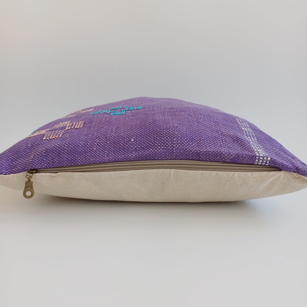 Moroccan Handmade Purple Cactus Silk Cushion Cover 16''x16'' / 40x40 CM