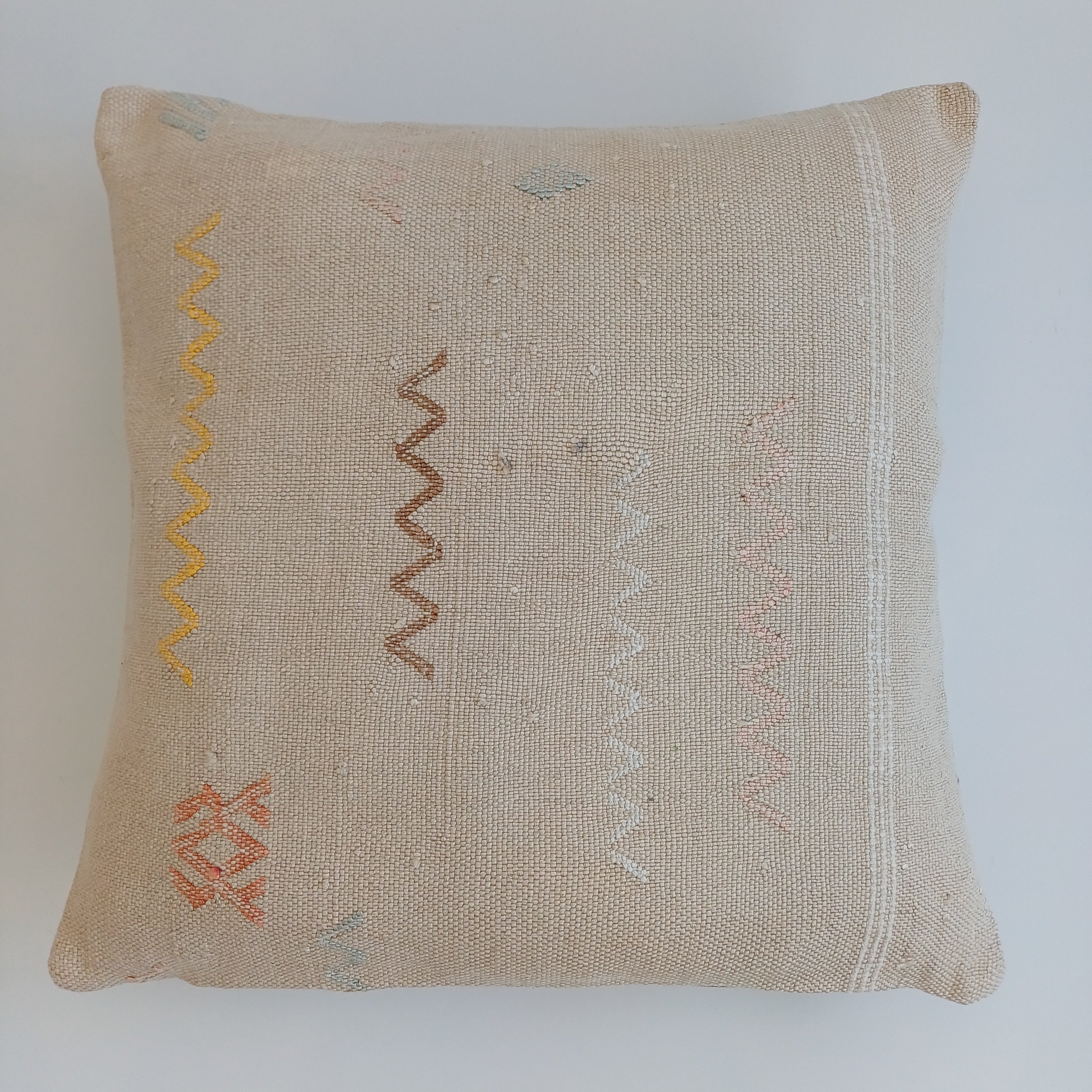 Moroccan Handmade Oatmeal Cactus Silk Cushion Cover 16''x16'' / 40x40 CM