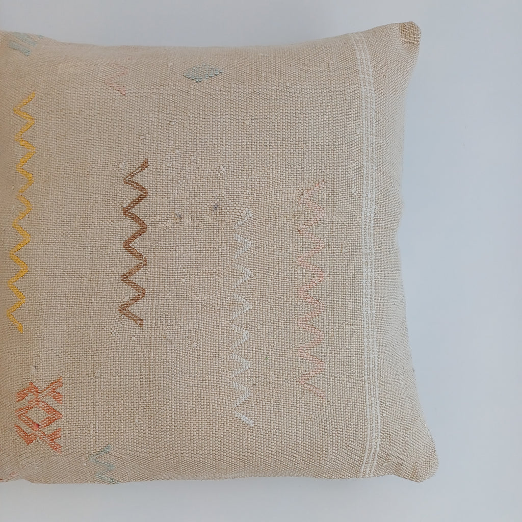 Moroccan Handmade Oatmeal Cactus Silk Cushion Cover 16''x16'' / 40x40 CM