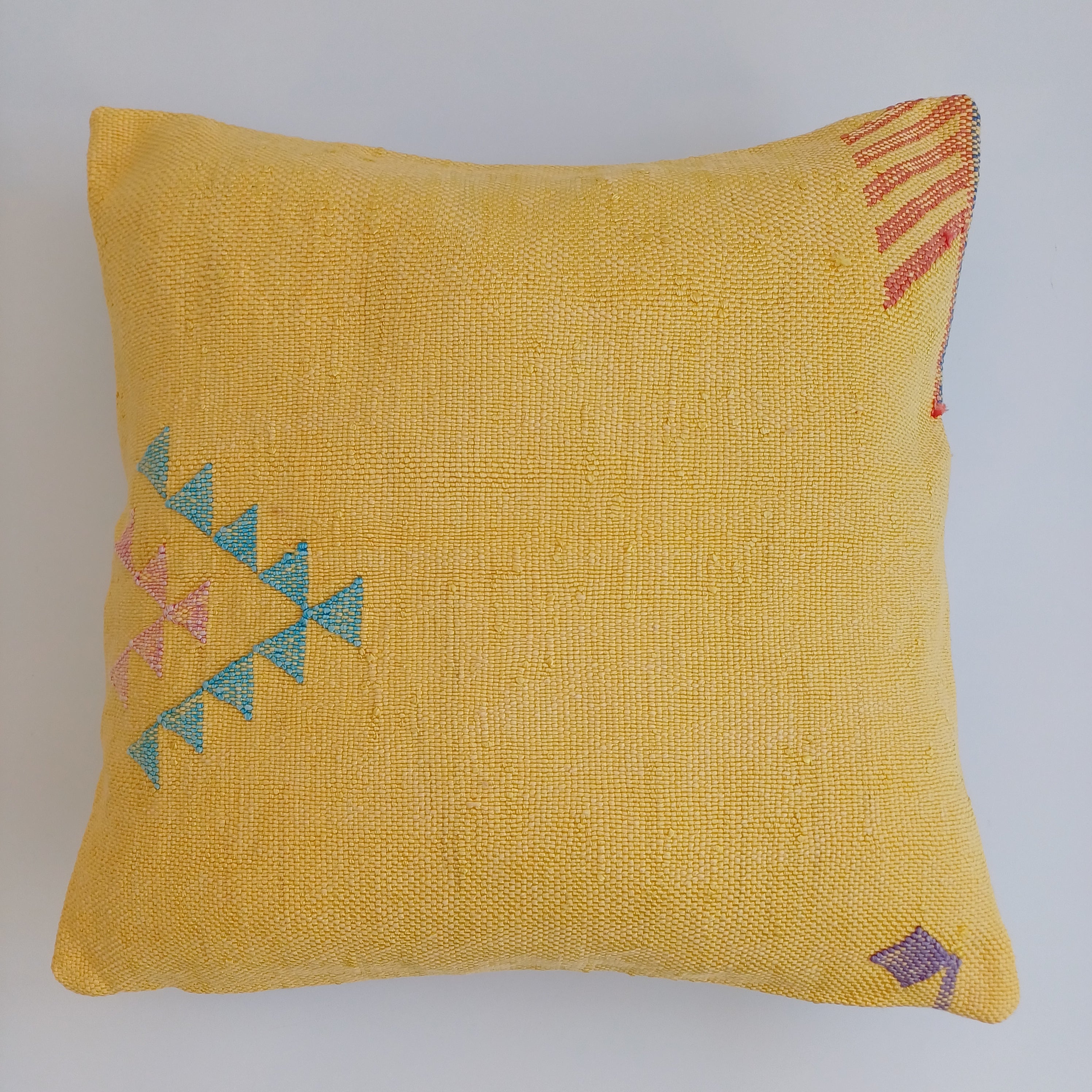 Moroccan Handmade Yellow Cactus Silk Cushion Cover 16''x16'' / 40x40 CM