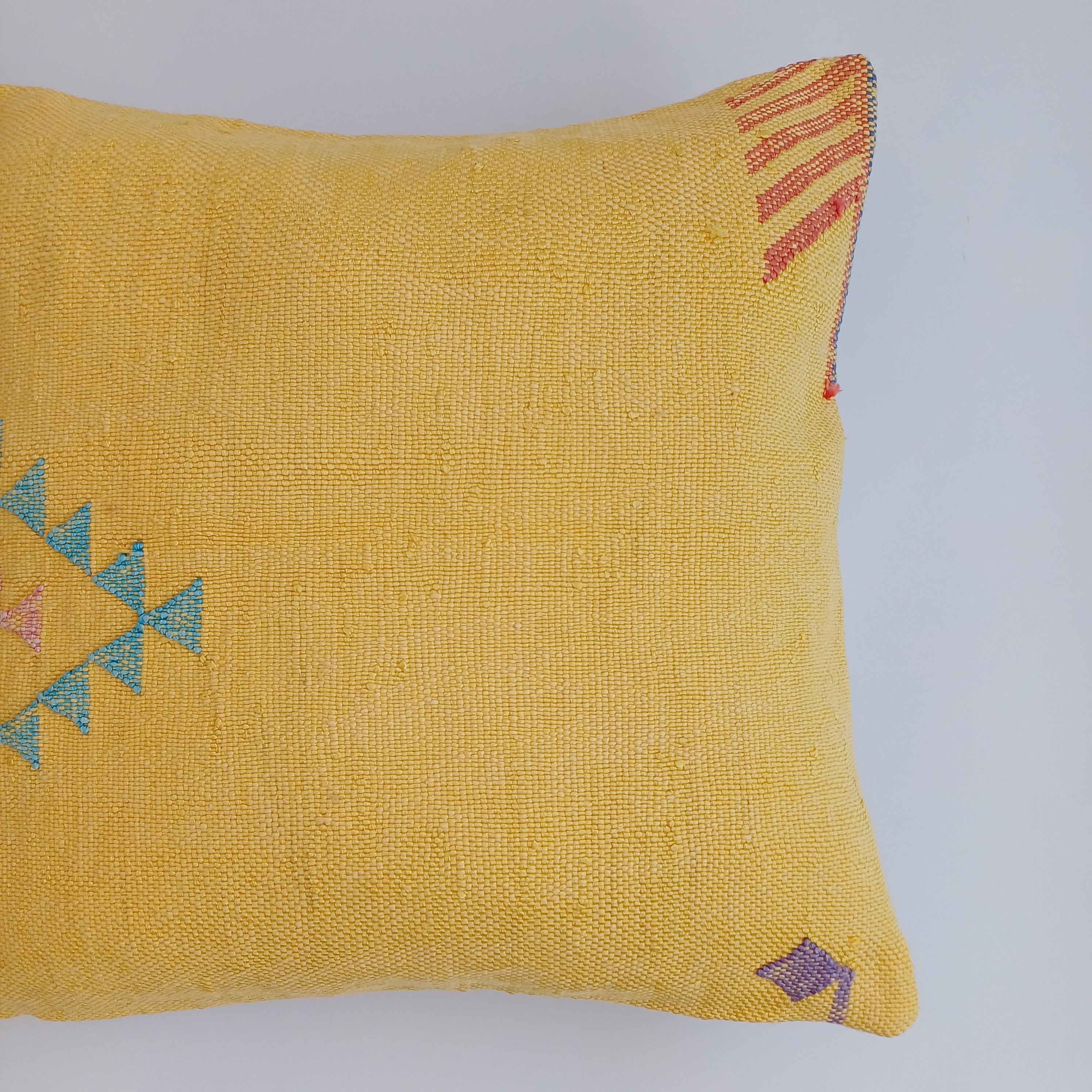 Moroccan Handmade Yellow Cactus Silk Cushion Cover 16''x16'' / 40x40 CM