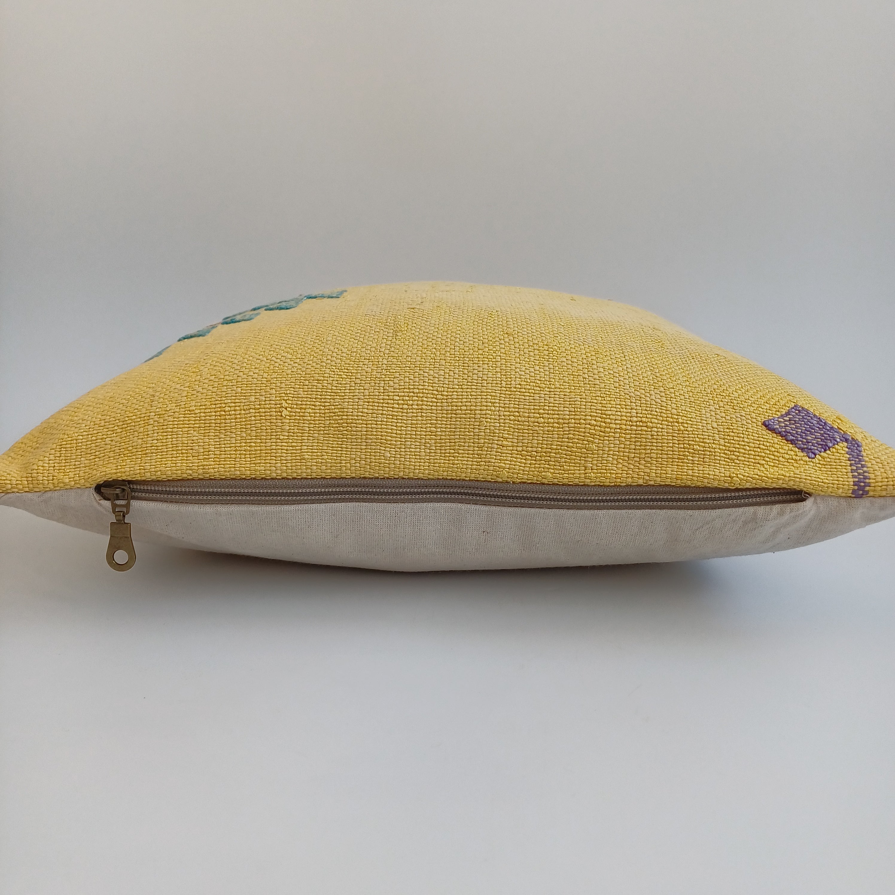 Moroccan Handmade Yellow Cactus Silk Cushion Cover 16''x16'' / 40x40 CM