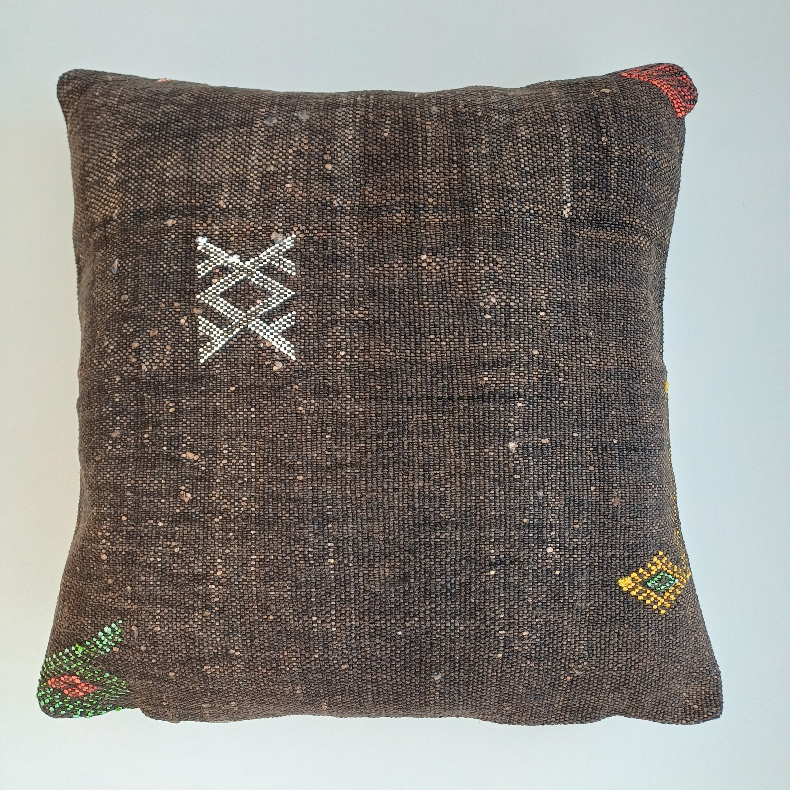 Moroccan Handmade Brown Cactus Silk Cushion Cover 16''x16'' / 40x40 CM