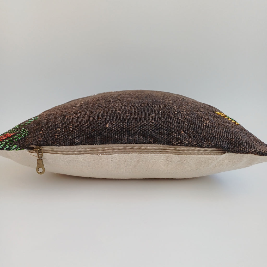 Moroccan Handmade Brown Cactus Silk Cushion Cover 16''x16'' / 40x40 CM