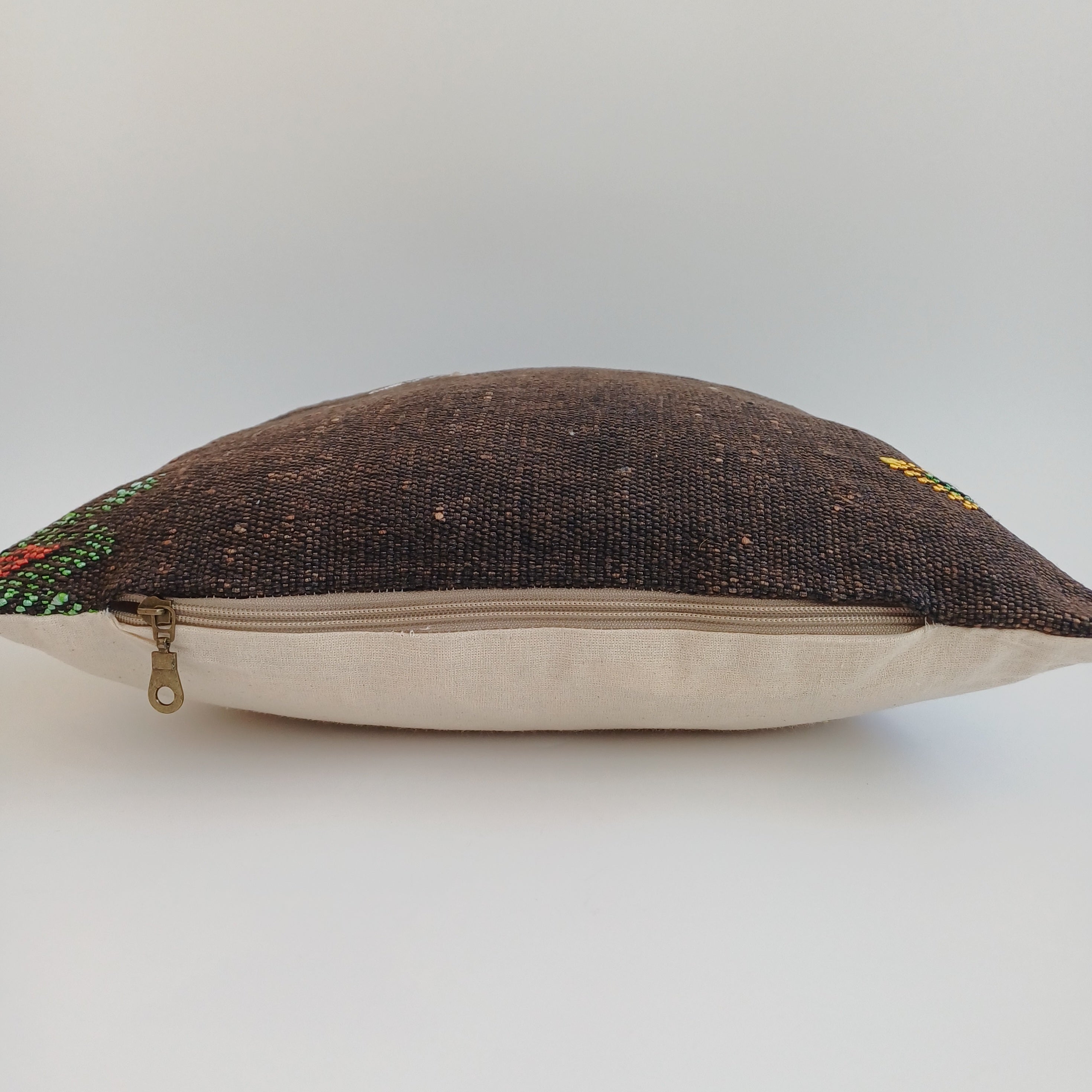 Moroccan Handmade Brown Cactus Silk Cushion Cover 16''x16'' / 40x40 CM