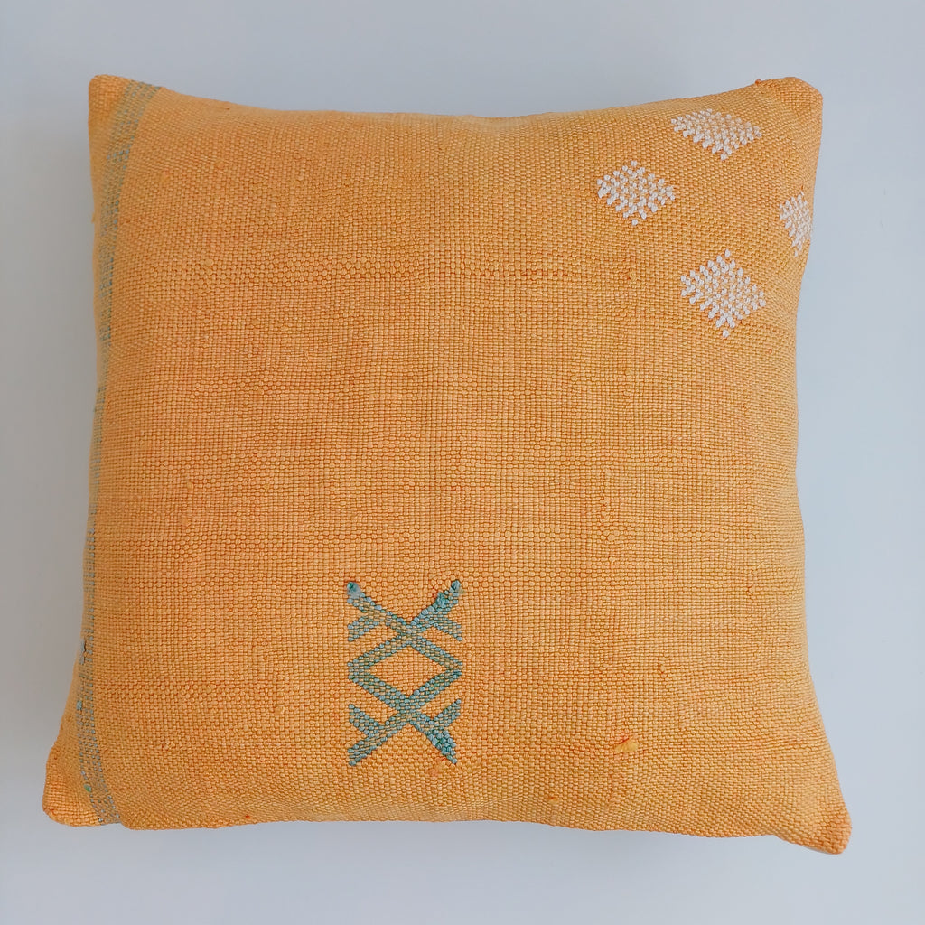 Moroccan Handmade Orange Cactus Silk Cushion Cover 16''x16'' / 40x40 CM