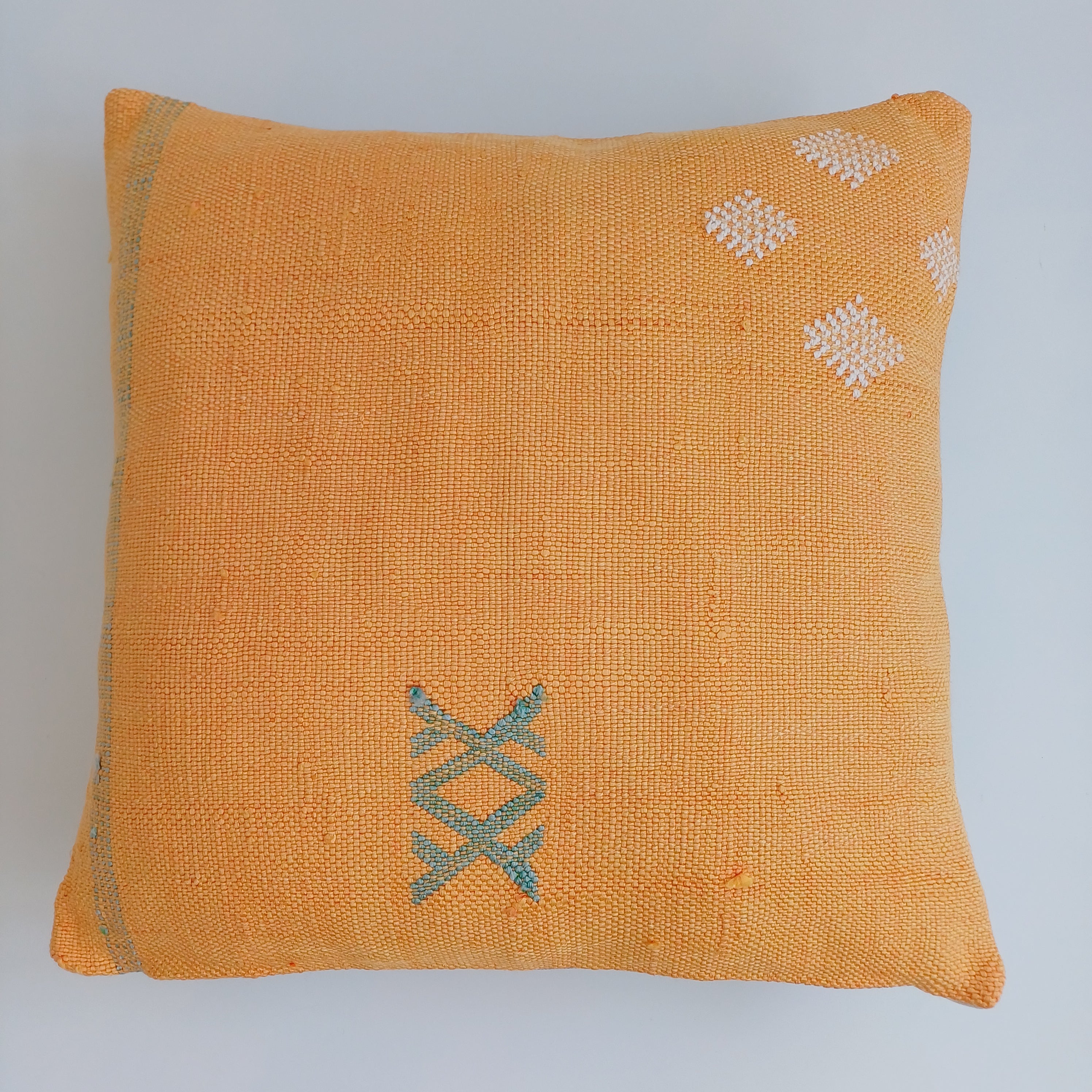 Moroccan Handmade Orange Cactus Silk Cushion Cover 16''x16'' / 40x40 CM