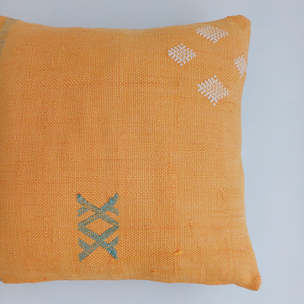 Moroccan Handmade Orange Cactus Silk Cushion Cover 16''x16'' / 40x40 CM