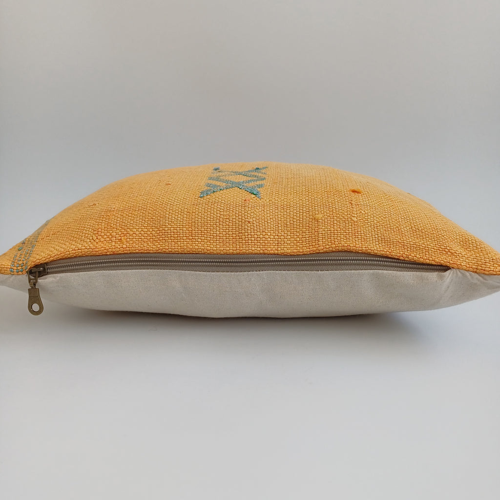 Moroccan Handmade Orange Cactus Silk Cushion Cover 16''x16'' / 40x40 CM