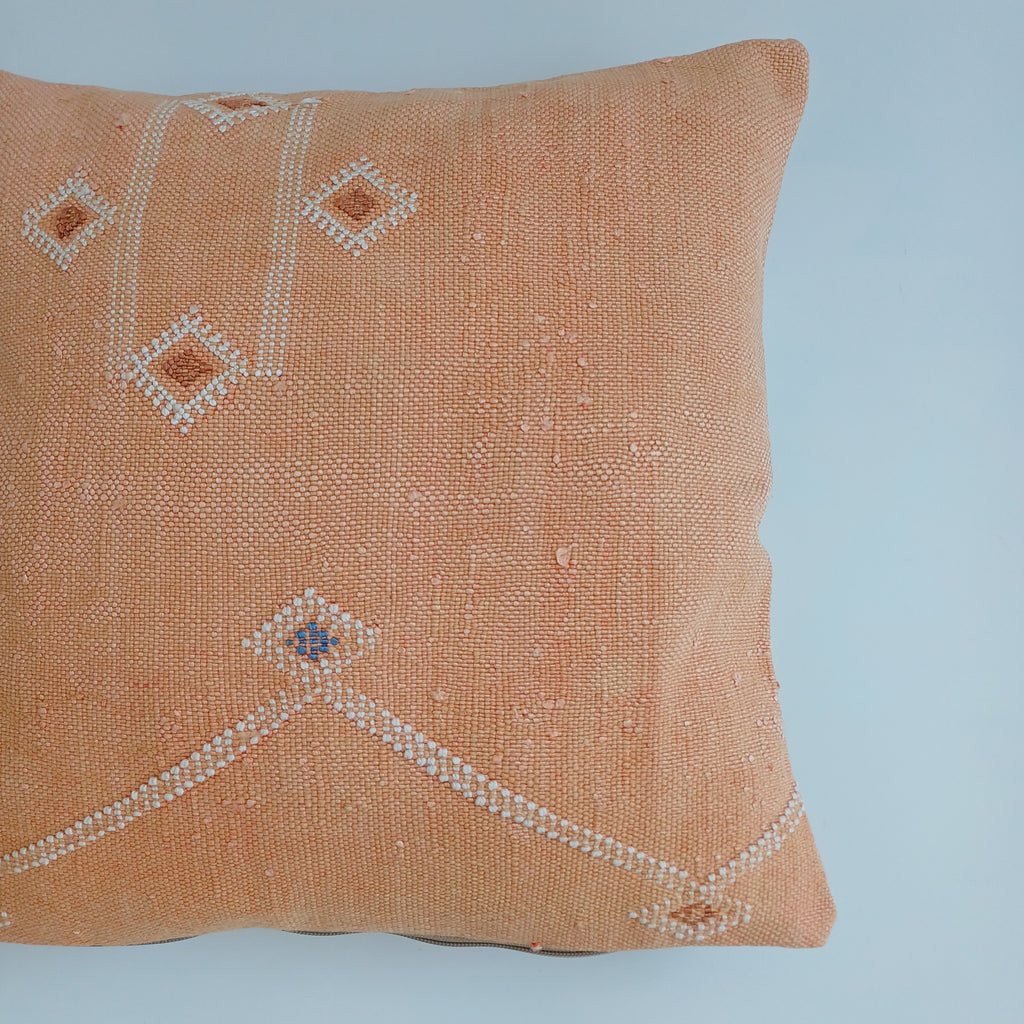 Moroccan Handmade Orange Cactus Silk Cushion Cover 16''x16'' / 40x40 CM
