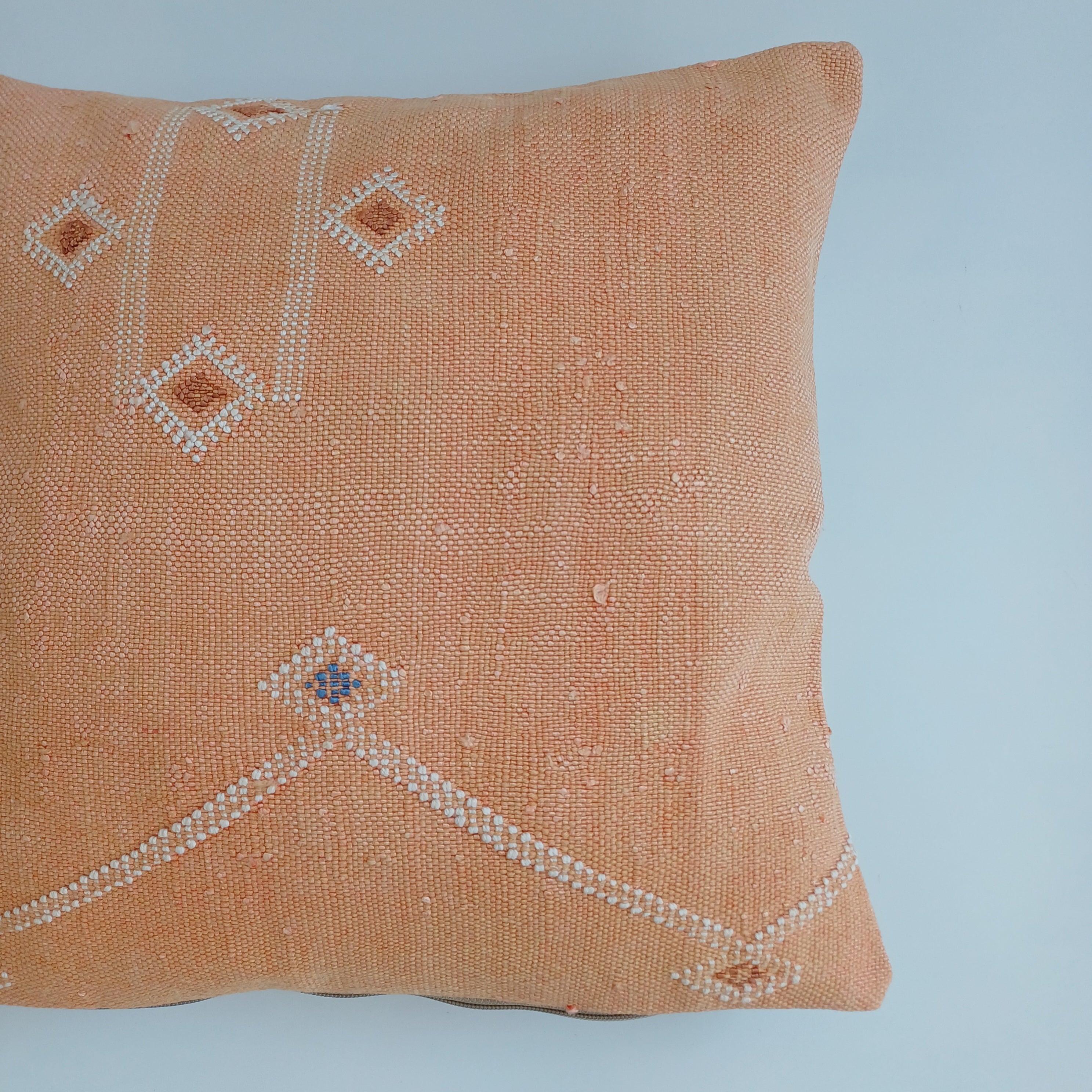 Moroccan Handmade Orange Cactus Silk Cushion Cover 16''x16'' / 40x40 CM